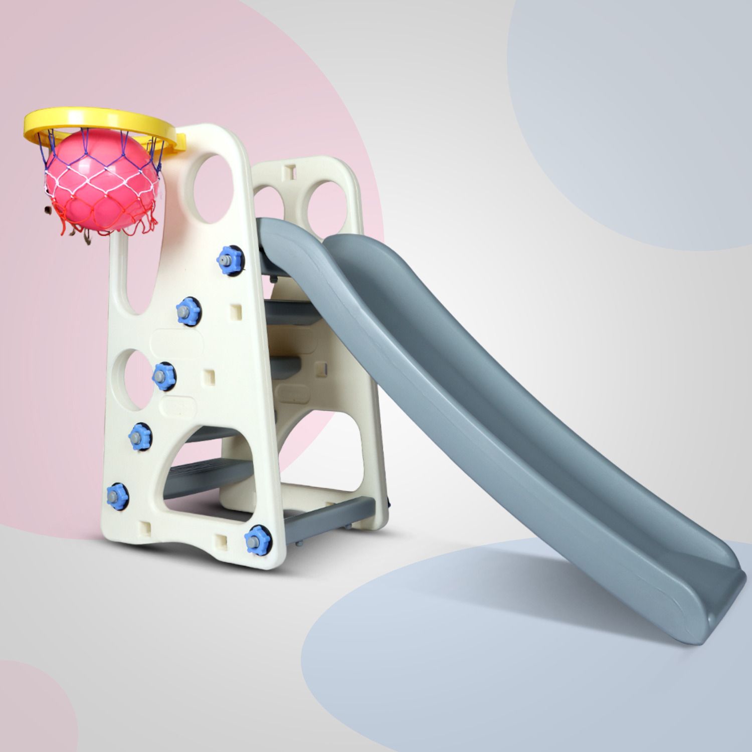 toy plus 2 in 1 Foldable Baby Garden Slide for Kids with One Basketball-picture-10