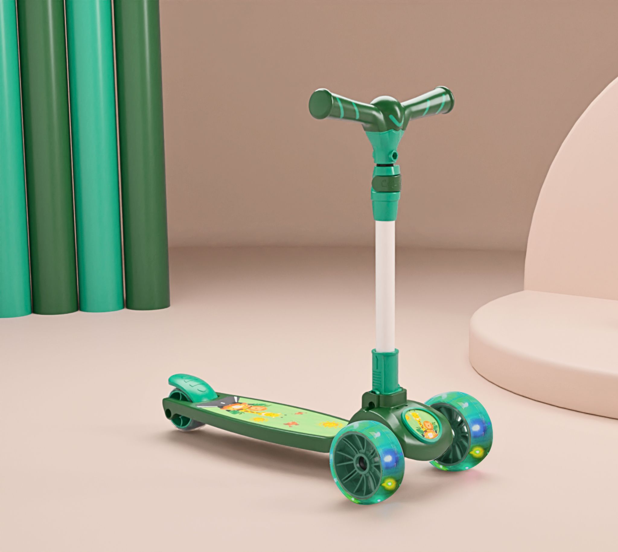 Spartan Jungle - 3 Wheel Kick Scooter,Foldable with LED Wheels,Adjustable Height