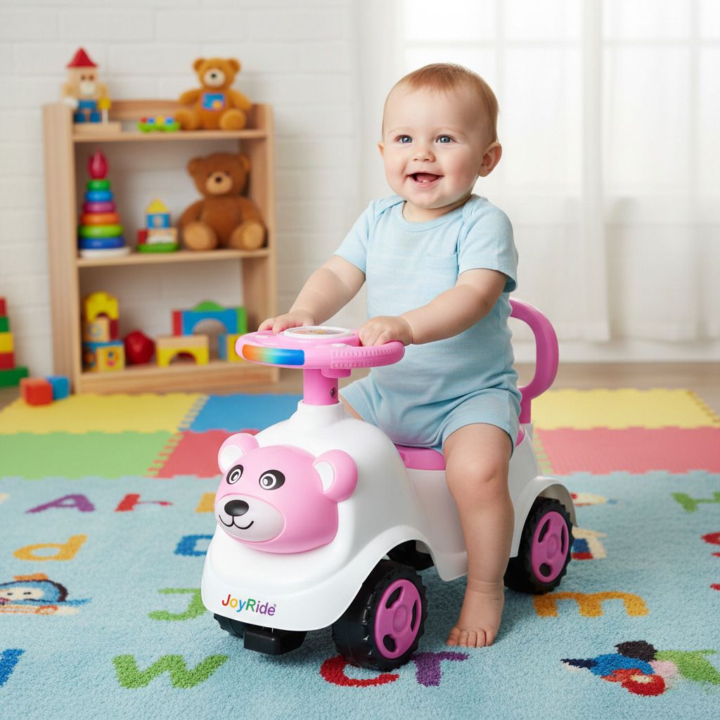 joyride Bear Face Ride on for Kids | Music & Horn Push Car for Baby Under Seat Storage-picture-4