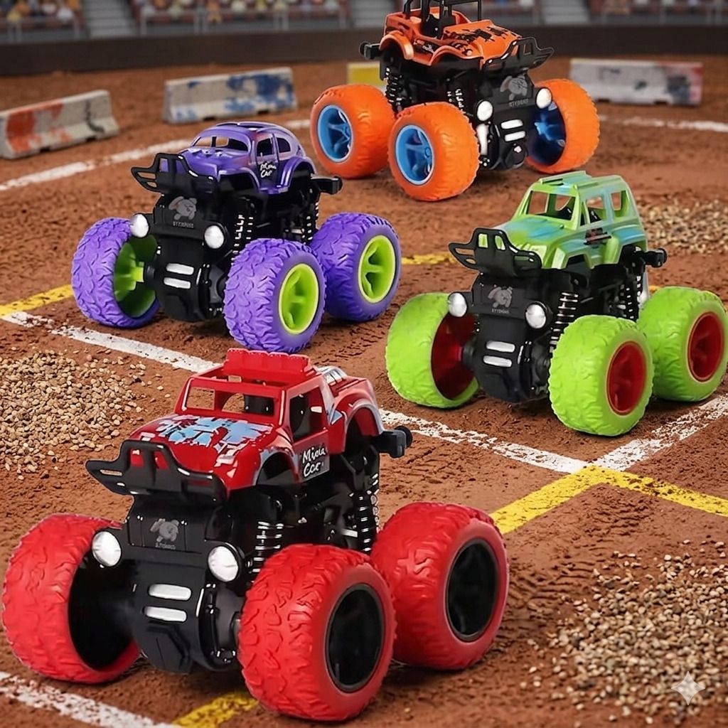 Friction Powered Monster Truck Pack of 4 Random color Inertia Toy Cars for Kids-image-48