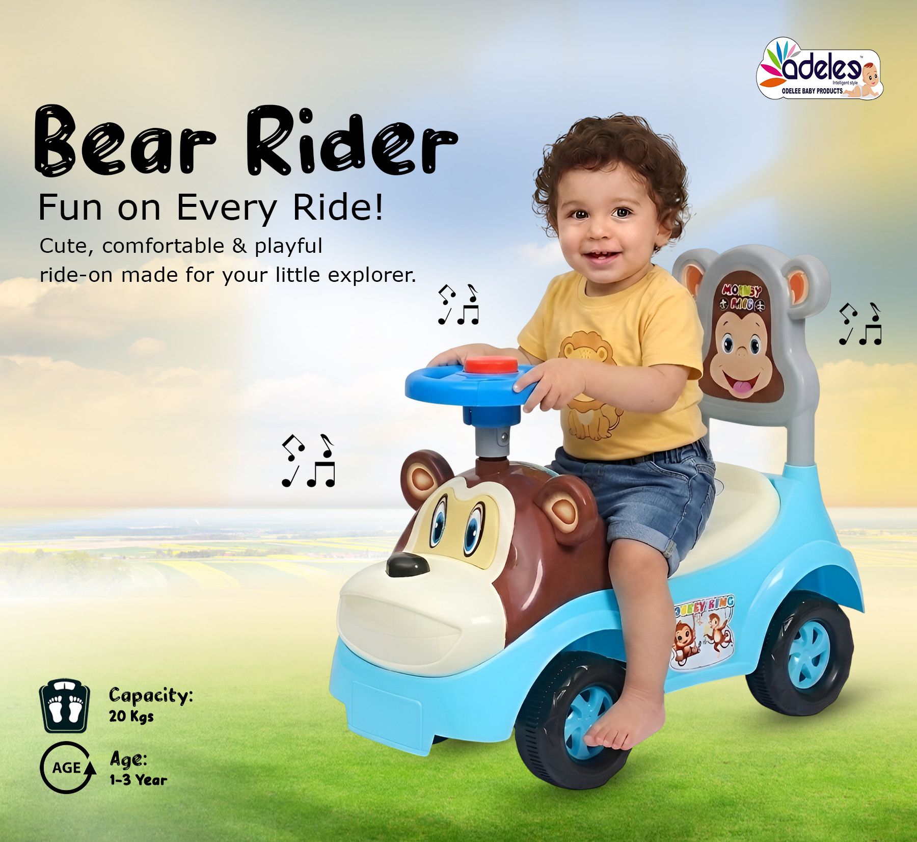 Mowglie Ride On Push Car with Music, Toy Storage and Back Rest-image-25