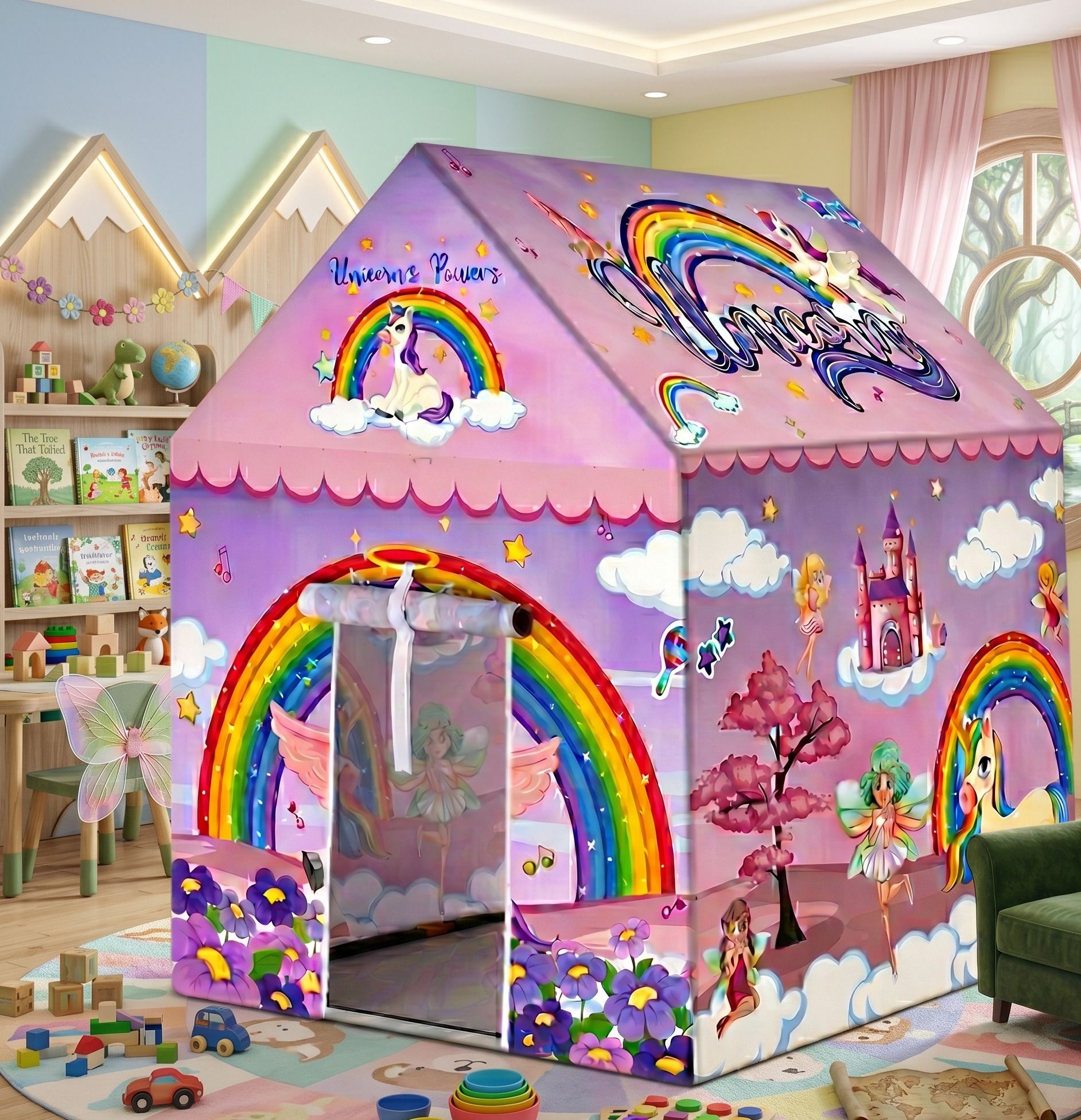 Kids Unicorn Play Tent House – Magical Rainbow Indoor Playhouse for Children-image-16