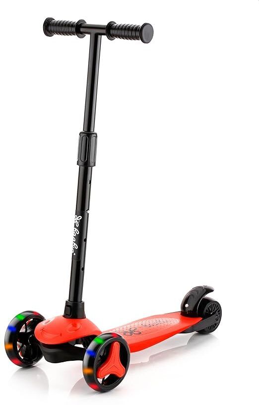Scooter for Kids, 3 Wheels Toddlers Scooter for Boys & Girls, Adjustable Height, Lean to Steer, Foldable Kids Scooter with Extra-Wide Deck and LED Light, Best Gift for Kids Ages 3-8