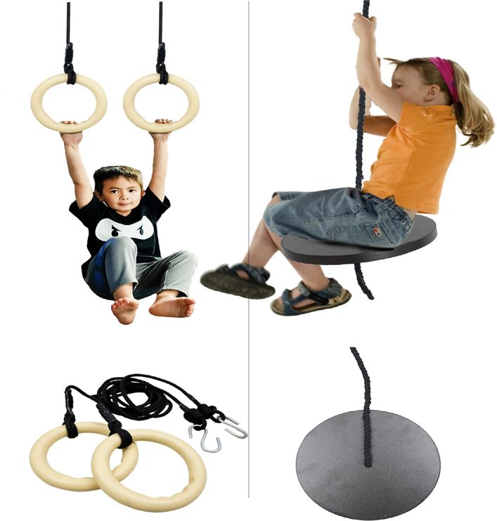 2-in-1 ABS Gymnastic Rings Set with Rope Disc Swing for Kids