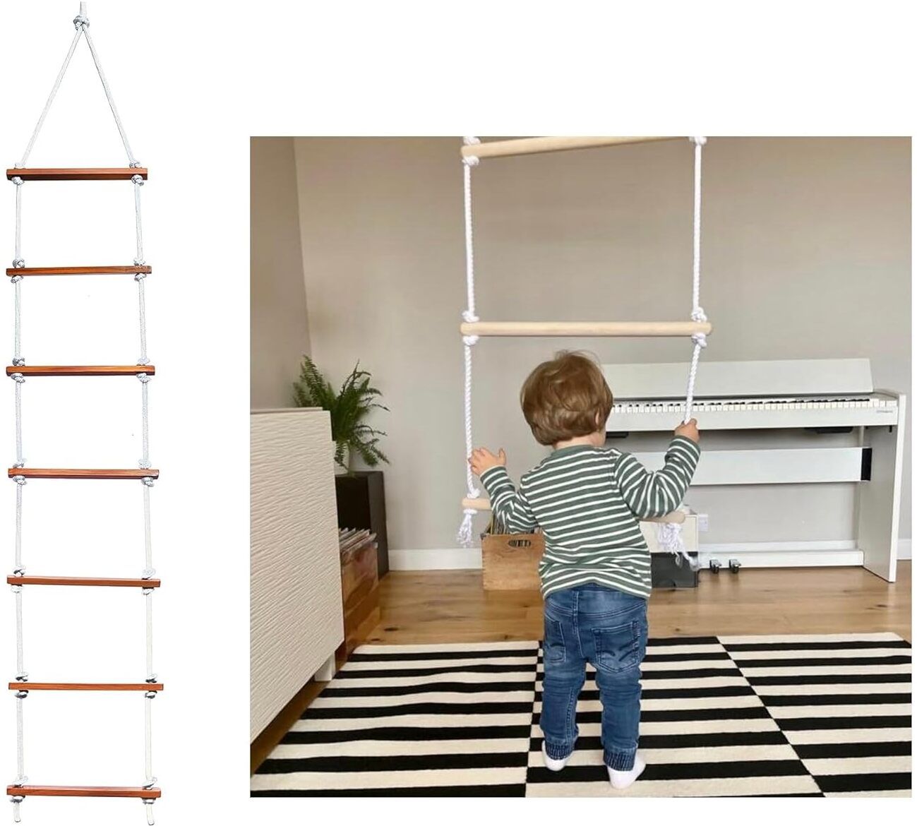 golden rrrise SnowGrip Natural Wooden Hanging Rope Ladder-picture-10
