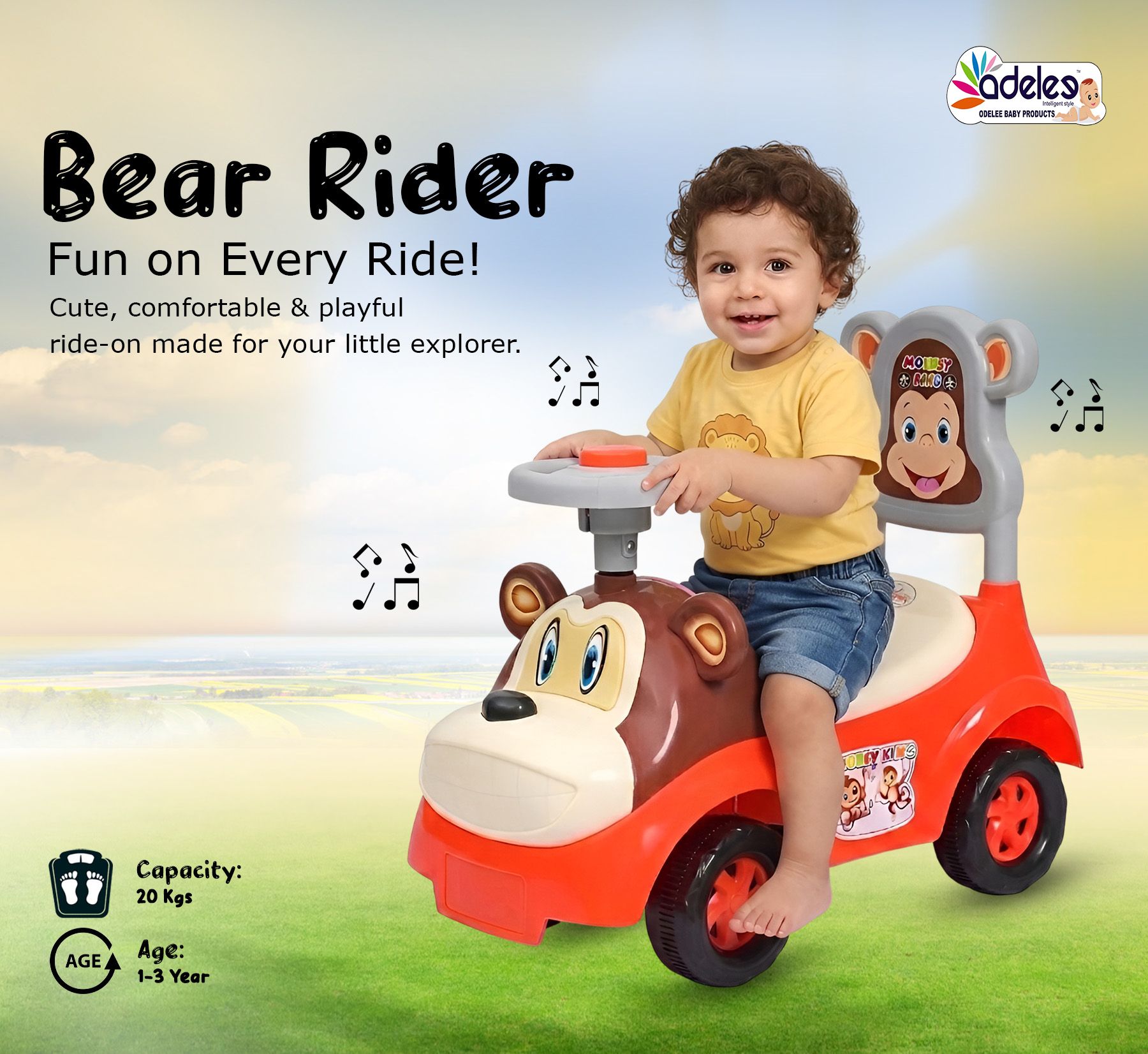 Mowglie Ride On Push Car with Music, Toy Storage and Back Rest-image-42