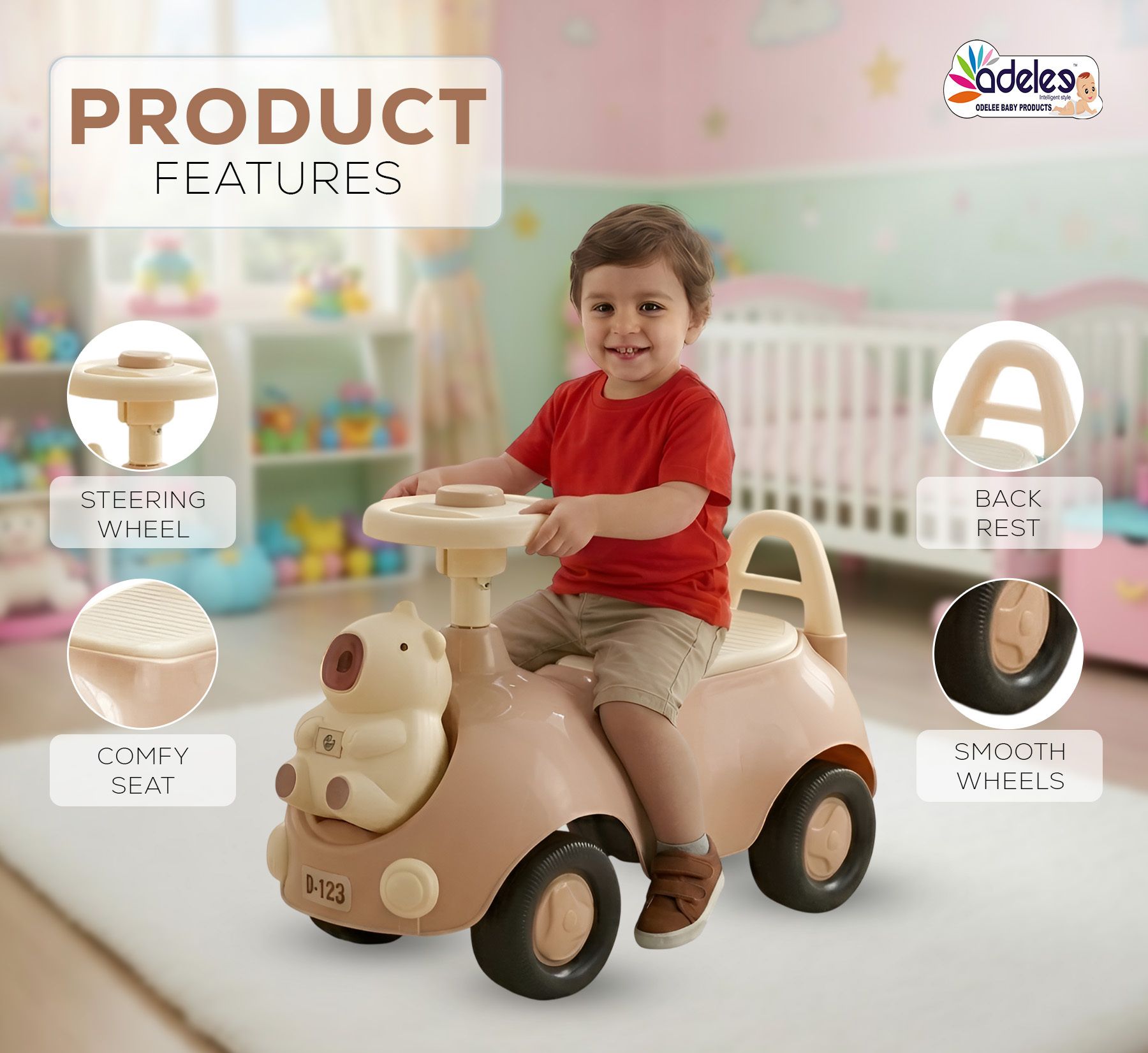 odelee Baloo Push Rideon Car WithToy Storage & Back Rest For Boys & Girls 3TO5 Years-picture-24
