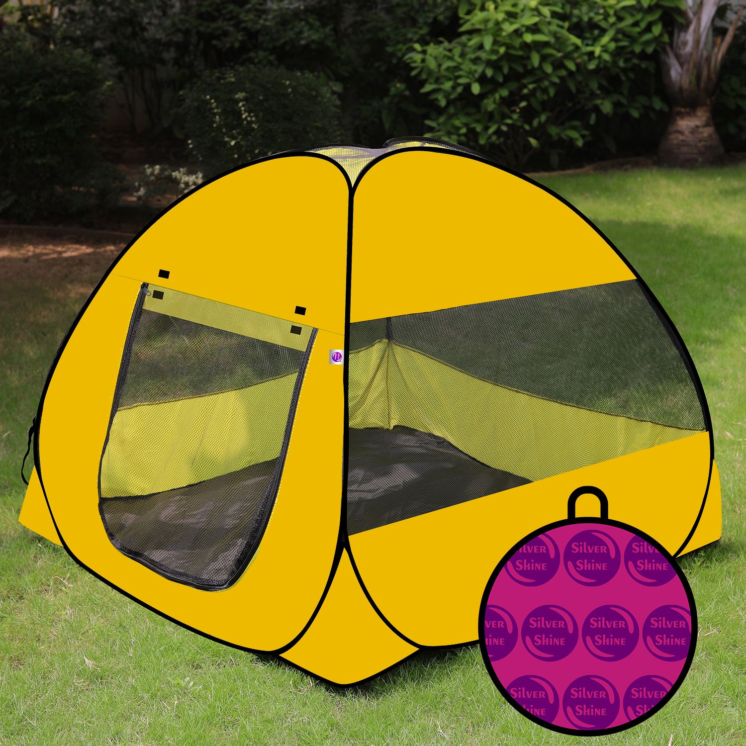 silver shine Yellow color Foldable Yellow Patterns Popup Kids Play Tent House-picture-15