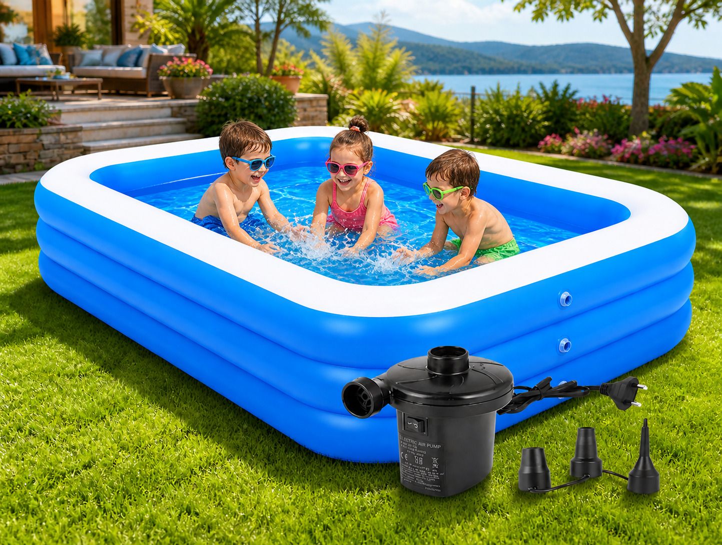 10FT Blue Inflatable Swimming Pool with Electric Pump, Heavy Duty PVC Family Fun-image-47
