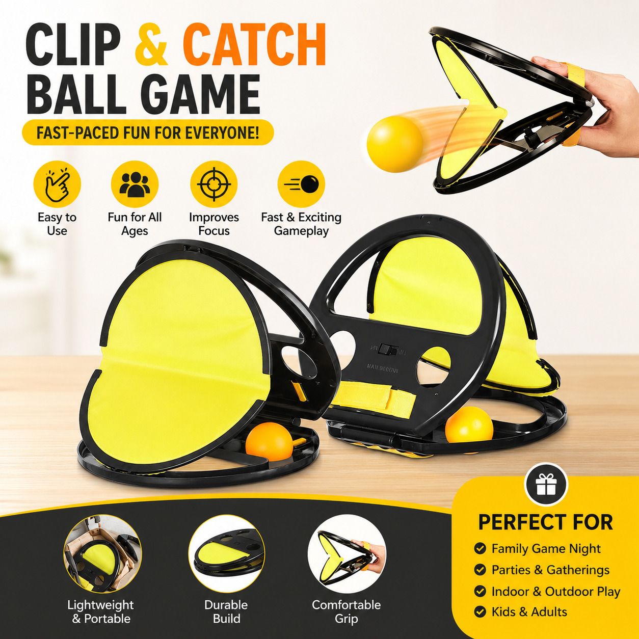 Clip & Catch Ball Game Set for Kids & Adults | Indoor & Outdoor Paddle Game-image-23