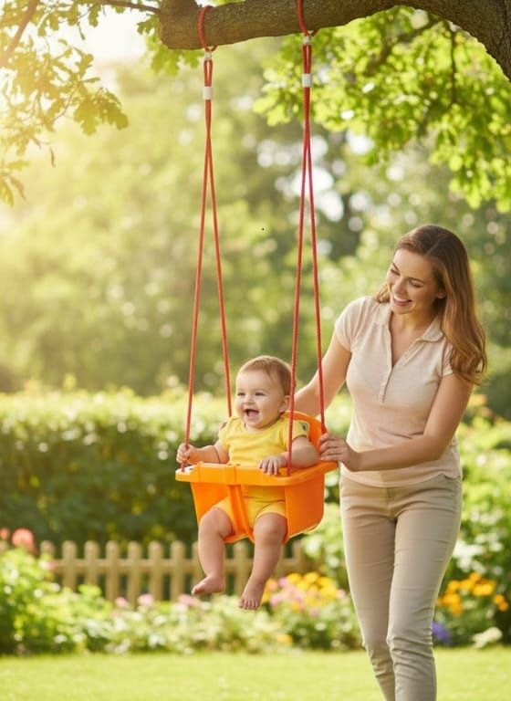 Durable plastic baby swing with backrest safety support strong ropes for indoors-image-28