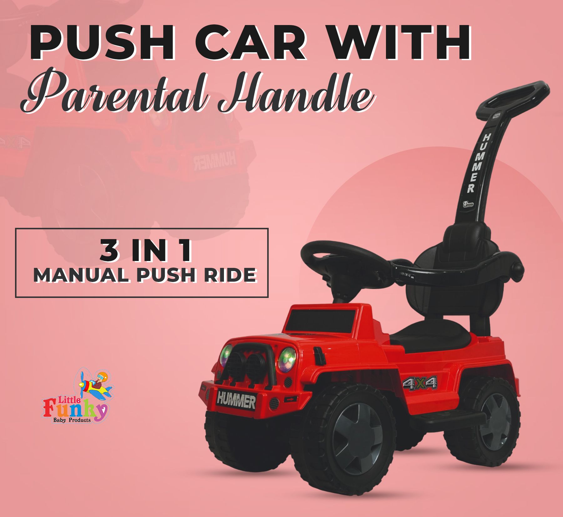 Manual Push Ride On Hummer Plus Unisex Kids Car-image-37