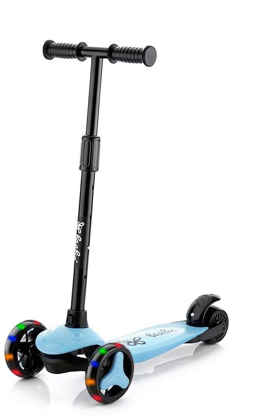 Scooter for Kids, 3 Wheels Toddlers Scooter for Boys & Girls, Adjustable Height, Lean to Steer, Foldable Kids Scooter with Extra-Wide Deck and LED Light, Best Gift for Kids Ages 3-8(Blue)