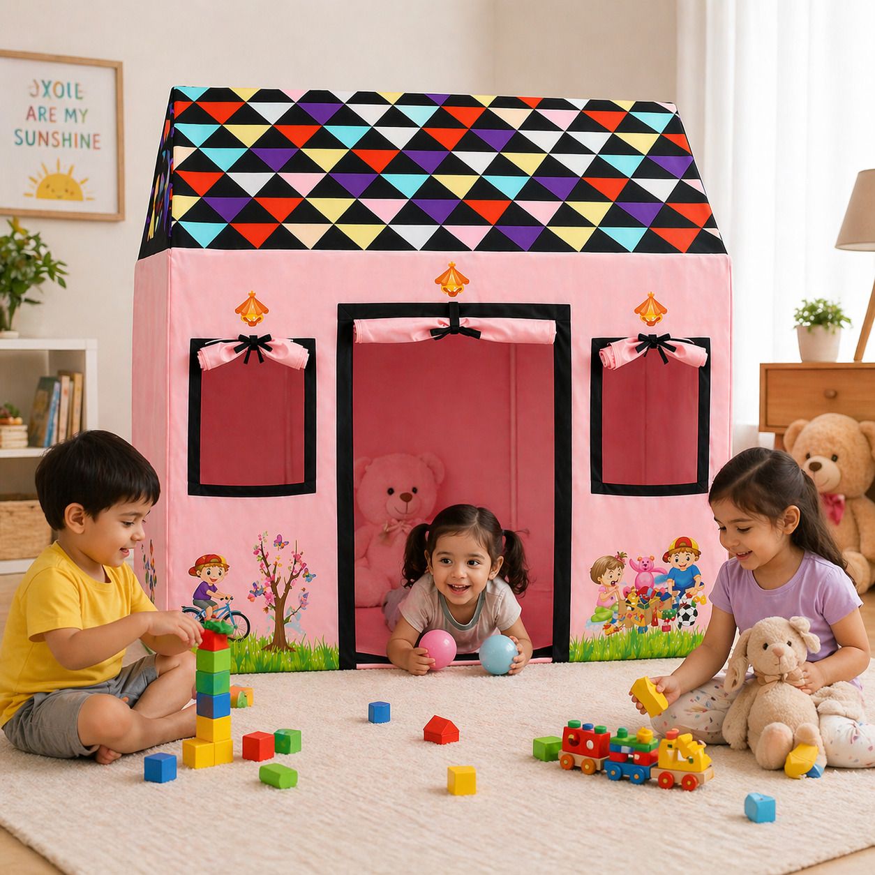 vrajvilla Kids Foldable Play Tent House Indoor Outdoor Toy for Boys & Girls-picture-1