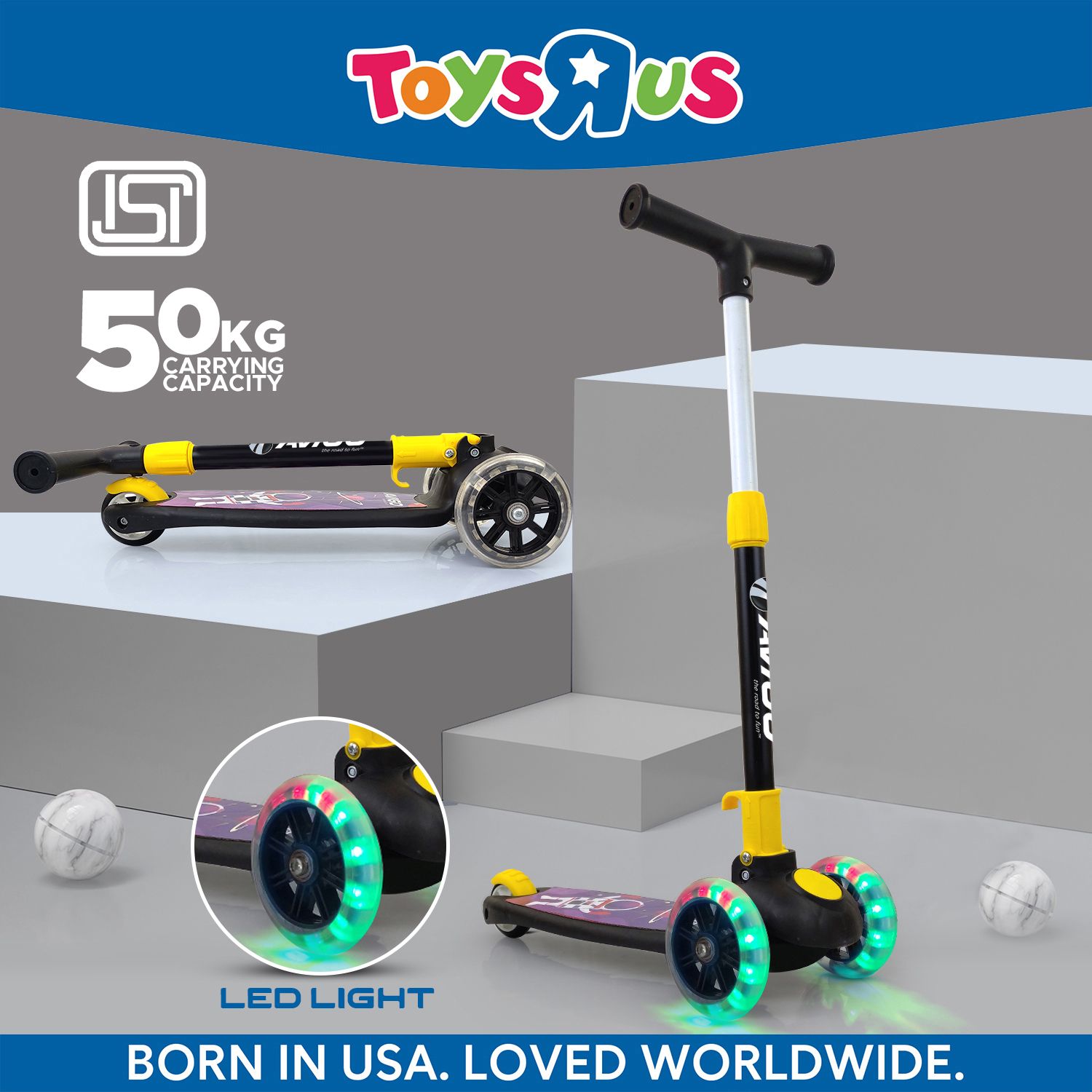 Smart Kick Scooter, 4 Adjustable Height, Foldable & Front Wheel light, Cap-50 Kg