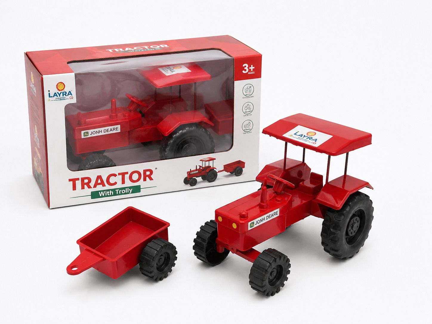 Tractor with Trolley Toy | Plastic Farm Tractor | Durable Kids Play Vehicle-image-3