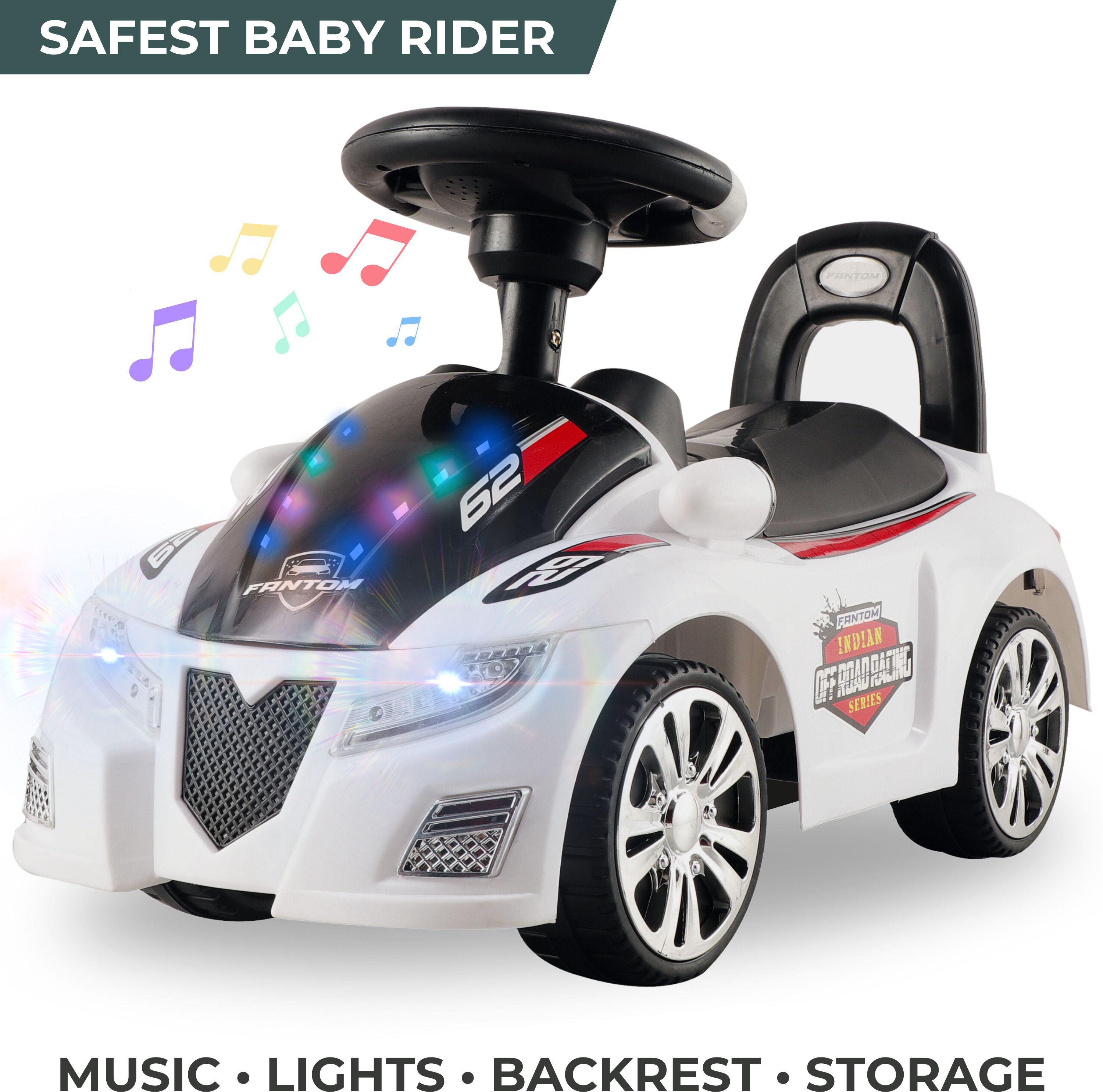 Musical Car With Multicolour Lights | Push Ride On | Perfect for Kids 1-4 Years