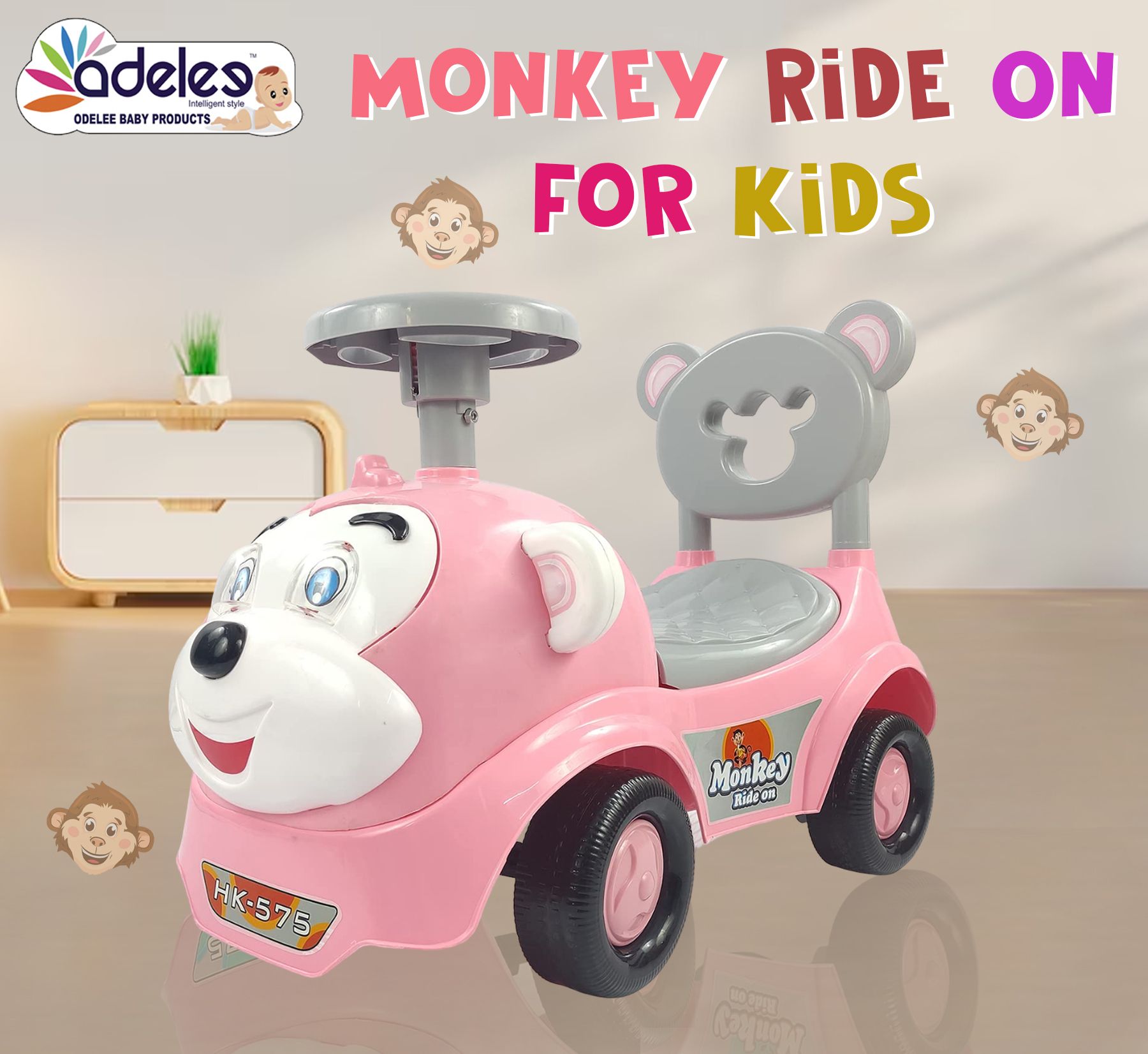panda creation Monkey Push Rideon's Car With Toy Storage & Back Rest For Kids 3TO5 Years-picture-5