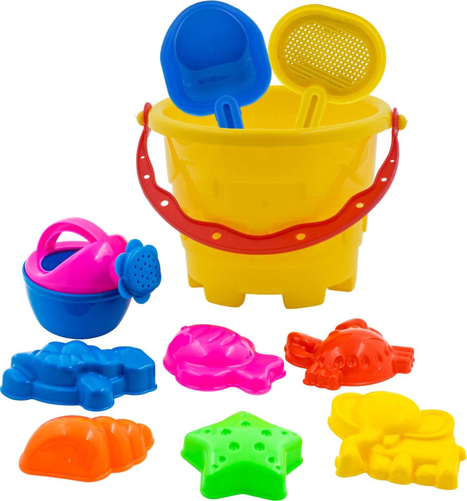 Sand Game Castle Building Beach Toy 10 Pcs Playset with Molds, Tools, & Bucket