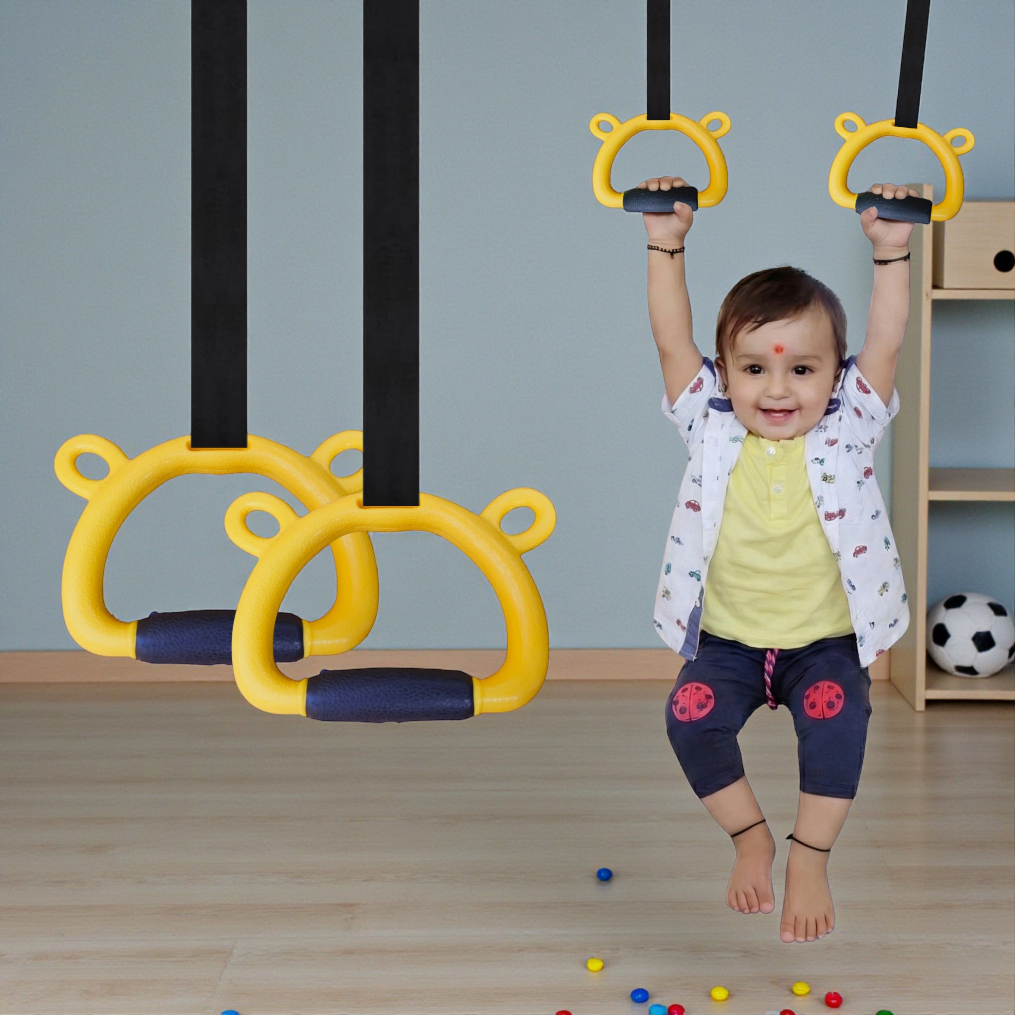 extrawish Kids Gymnastic Rings with 11.5Ft Adjustable Strap Bear Design with Silicone Grip-picture-19