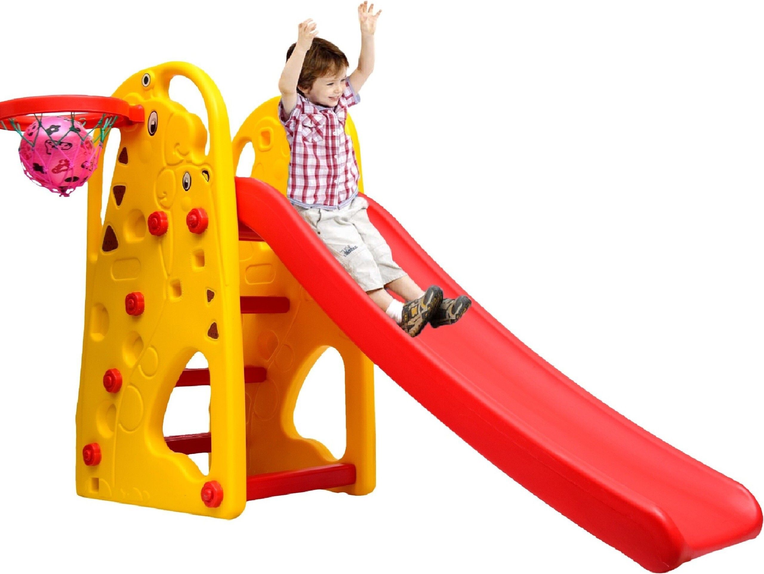 KIDS SLIDE //BABY GIRAFFE SLIDE // BABY SLIDE FOR KIDS WITH BASKETBALL // FOLDABLE GARDEN SLIDE // SLIDE FOR INDOOR OUTDOOR PLAY // BABY SLIDE FOR 1 YEAR - 8 YEARS ( YELLOW )