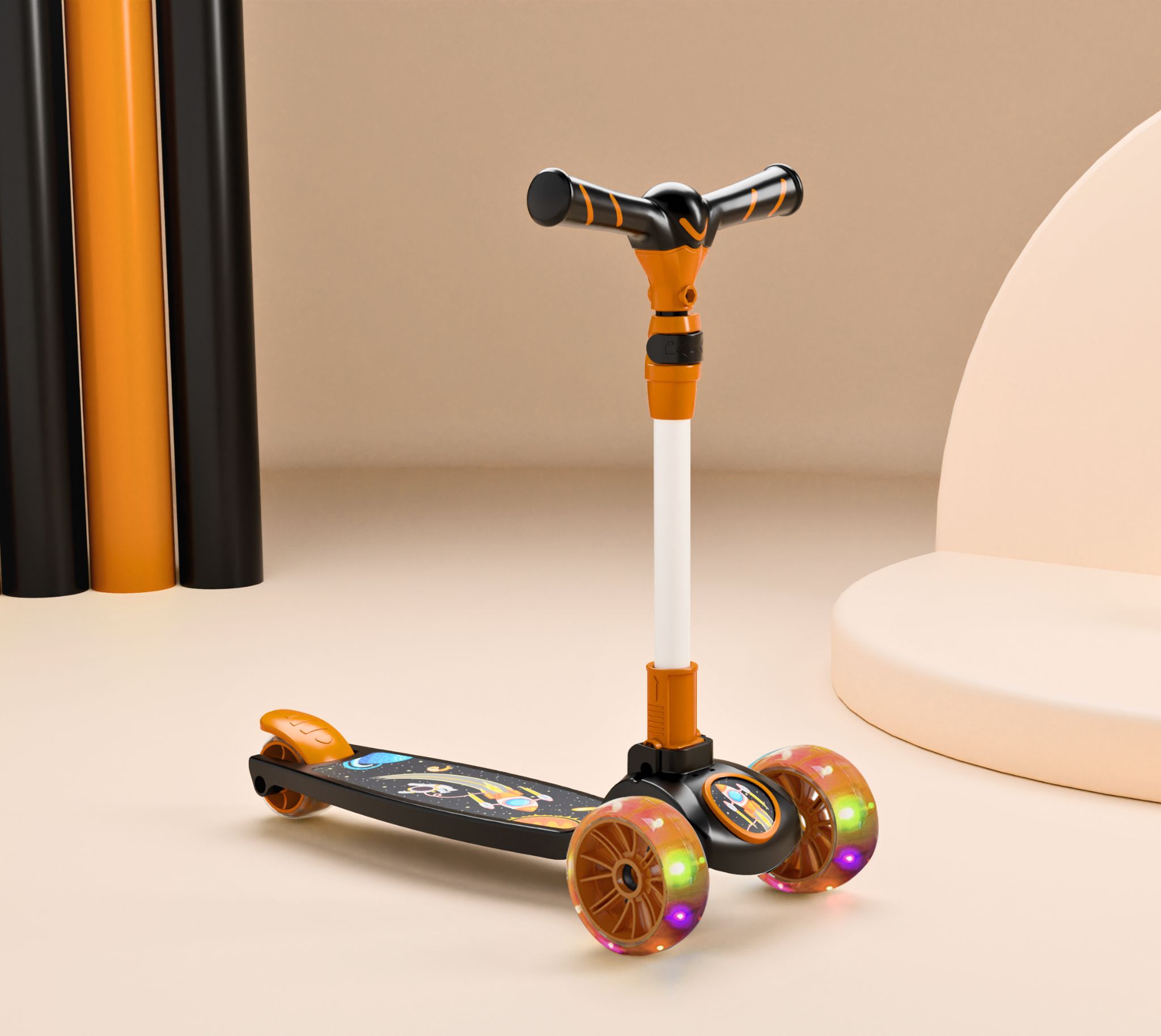 Spartan Rocket - 3 Wheel Kick Scooter,Foldable with LED Wheels,Adjustable Height