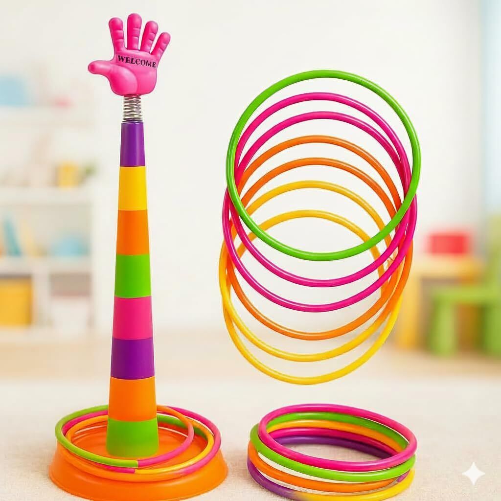 Colorful Hand Ring Toss Game Toy with Adjustable Stand Fun Skill & Coordination