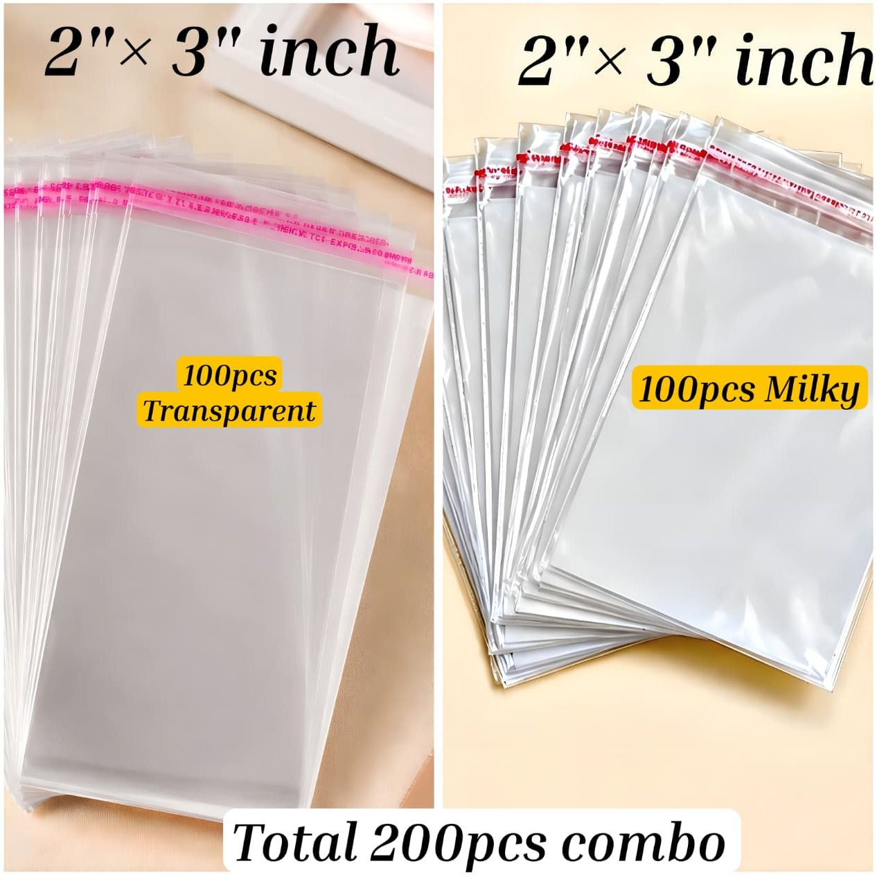 Combo Pack 100 Pcs Transparent and 100 Pcs Milky Jewellery Packing Kit Security Bag-image-37