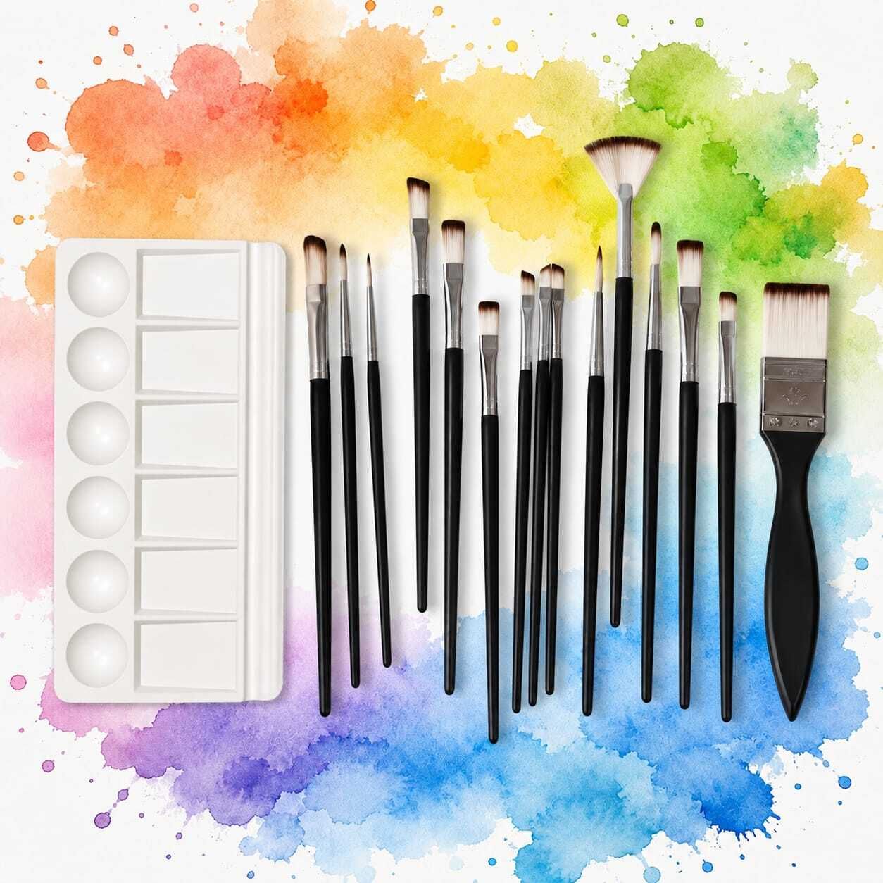bellro 15 Pcs Paint Brush Set with Tray | Artist Brushes for Acrylic, Watercolor, Oil-picture-25