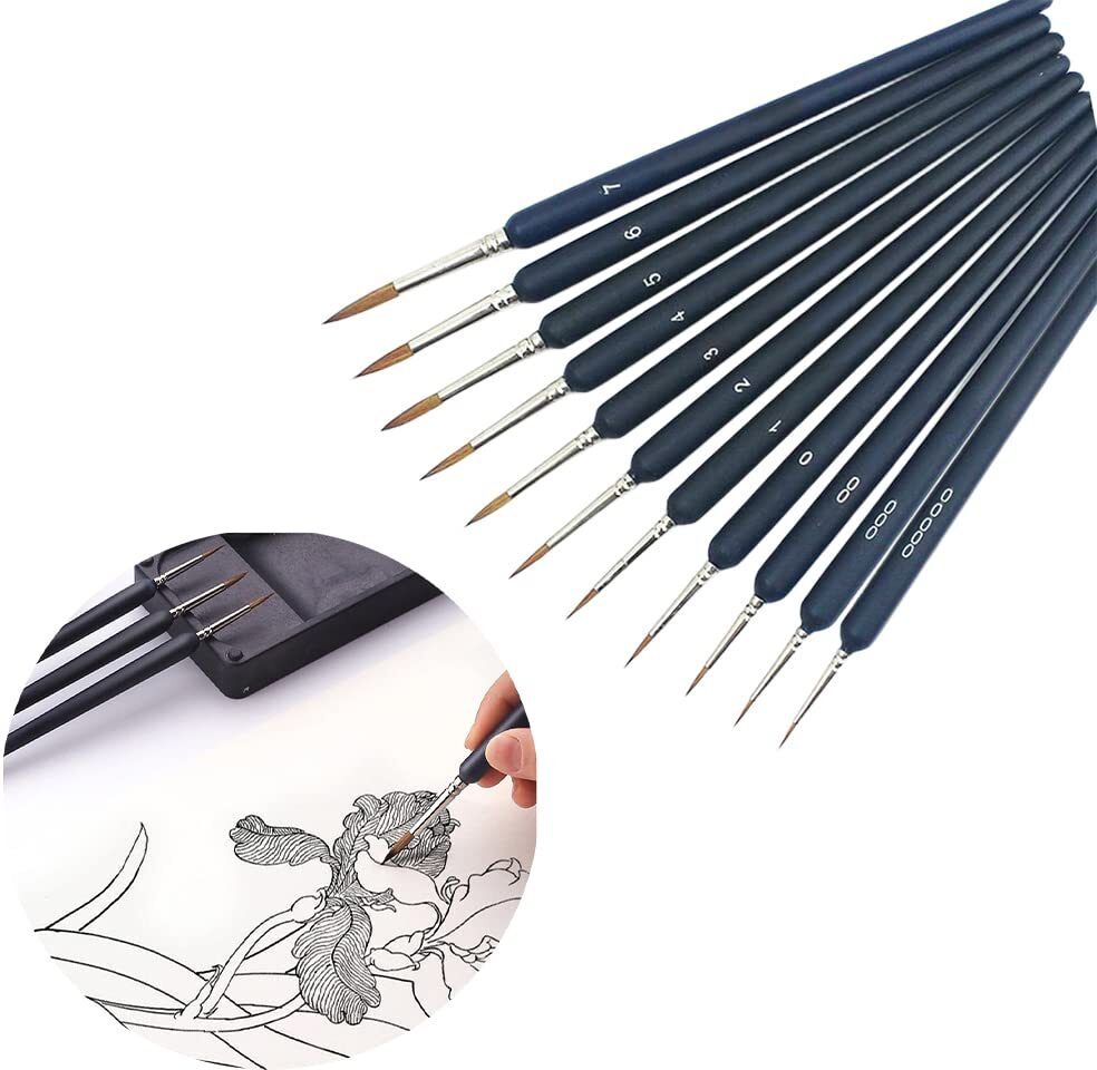 11PCSMiniaturePaintBrushesSetwithErgonomicHandlewithOilFace Scale Model Painting-image-13