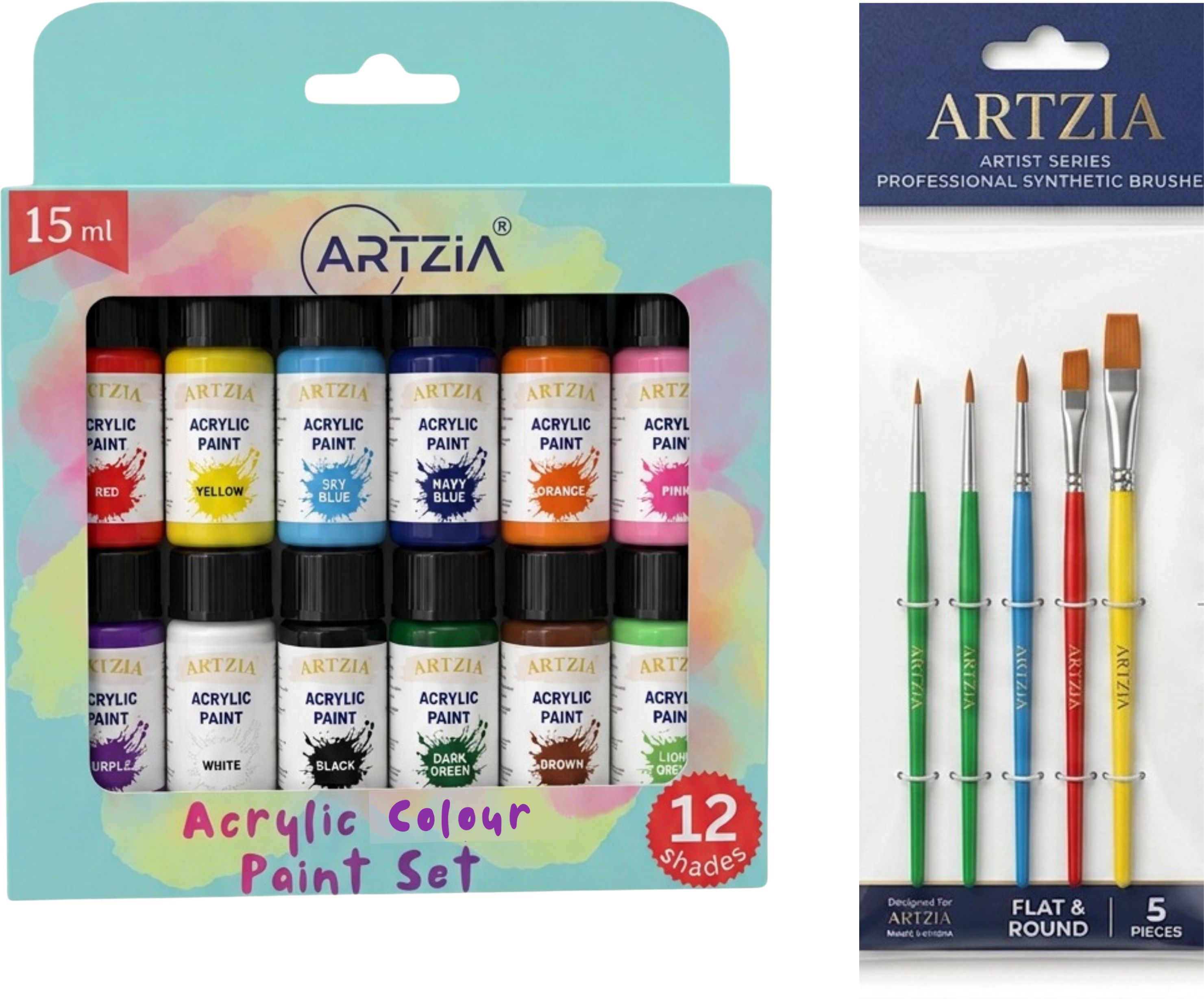 Acrylic Colors Set of 12 180ml with 5 Artist Brushes for DIY Art & Craft-image-32