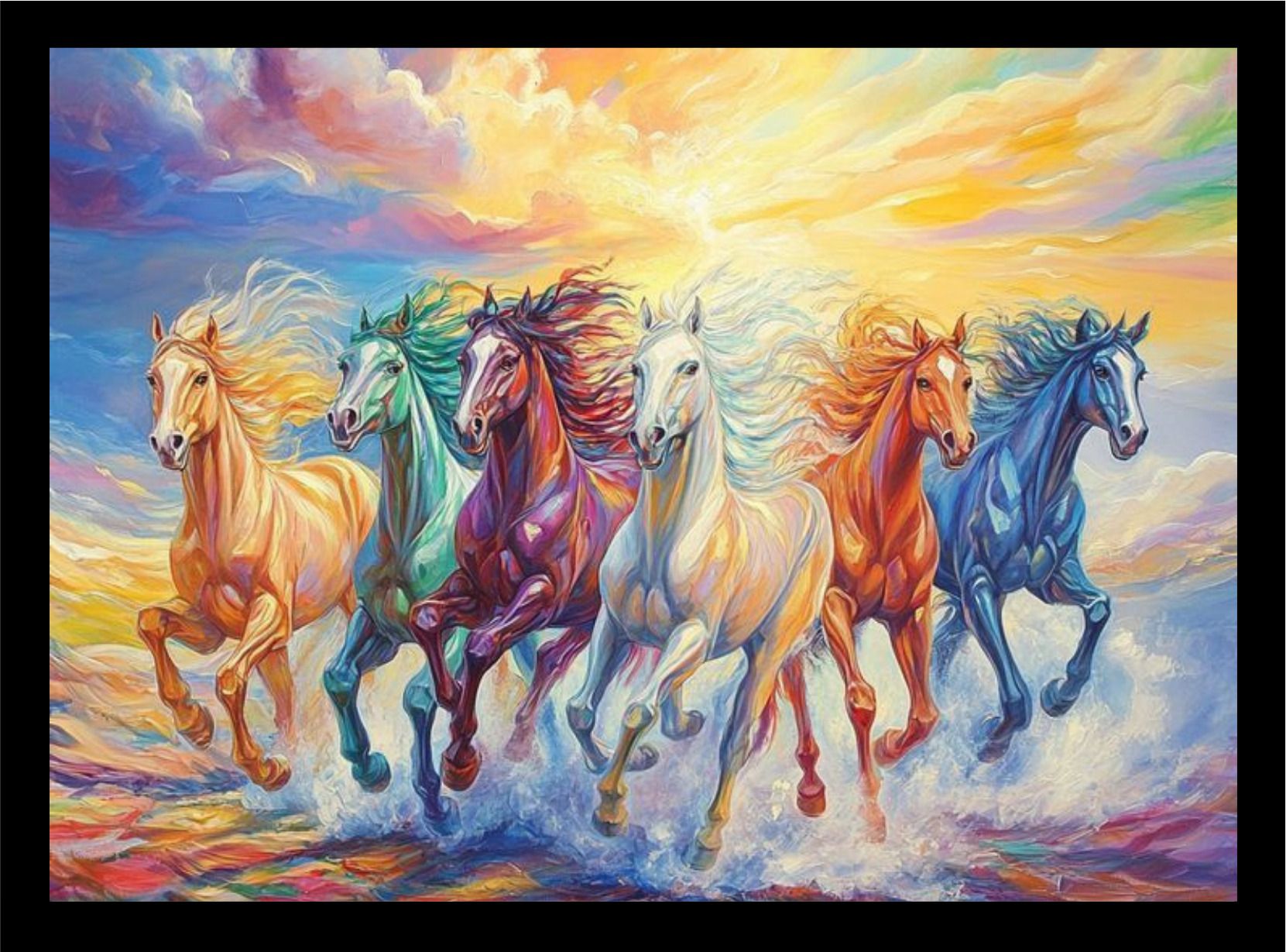 diha creation with device of dc Running Horses Storm Energy Good Luck Frame A4 Black-230 14.4 inch Wall-picture-12