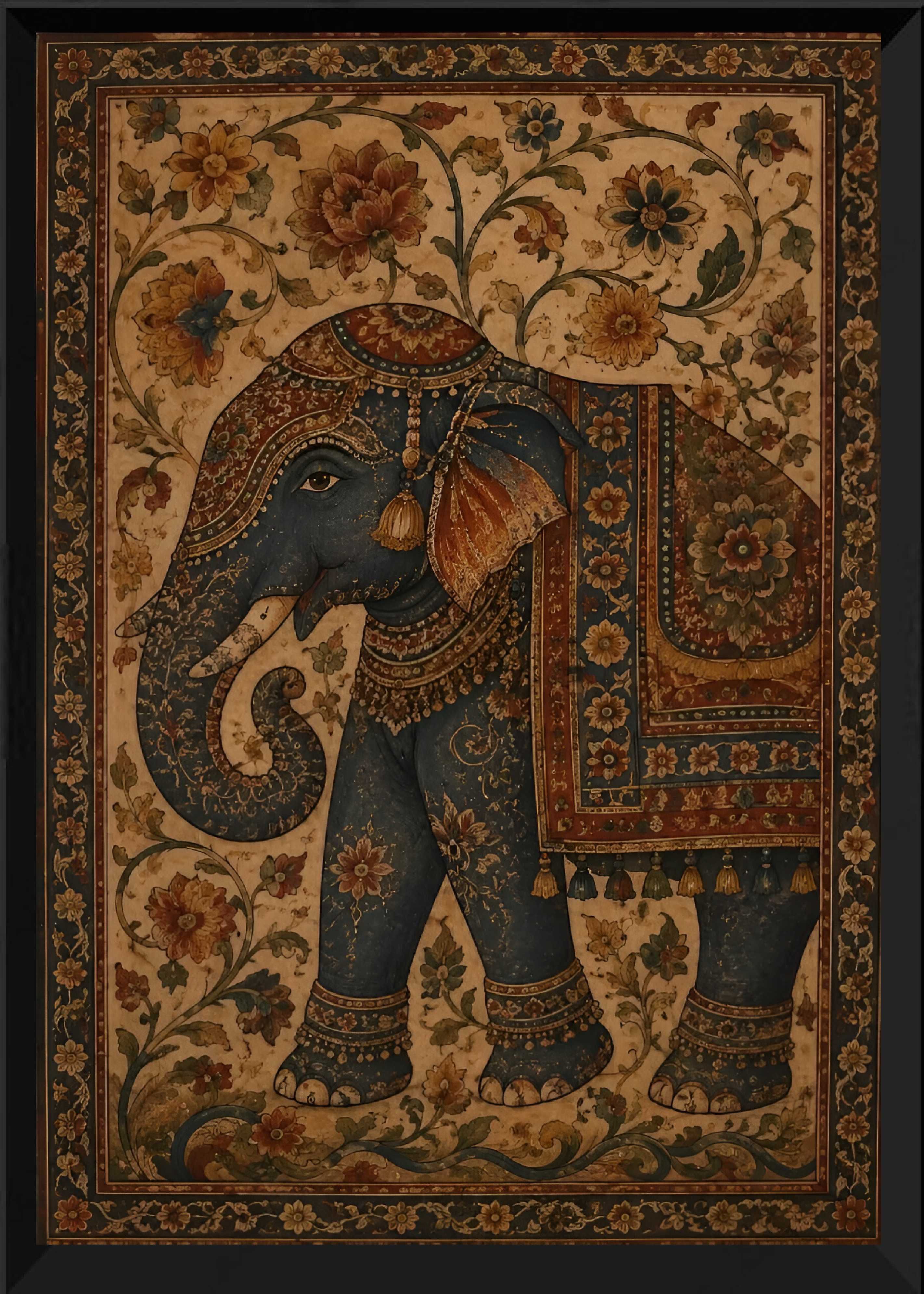 Royal Blue Elephant Floral Art – RE101 Digital Reprint 12 inch x 6 inch Painting-image-46