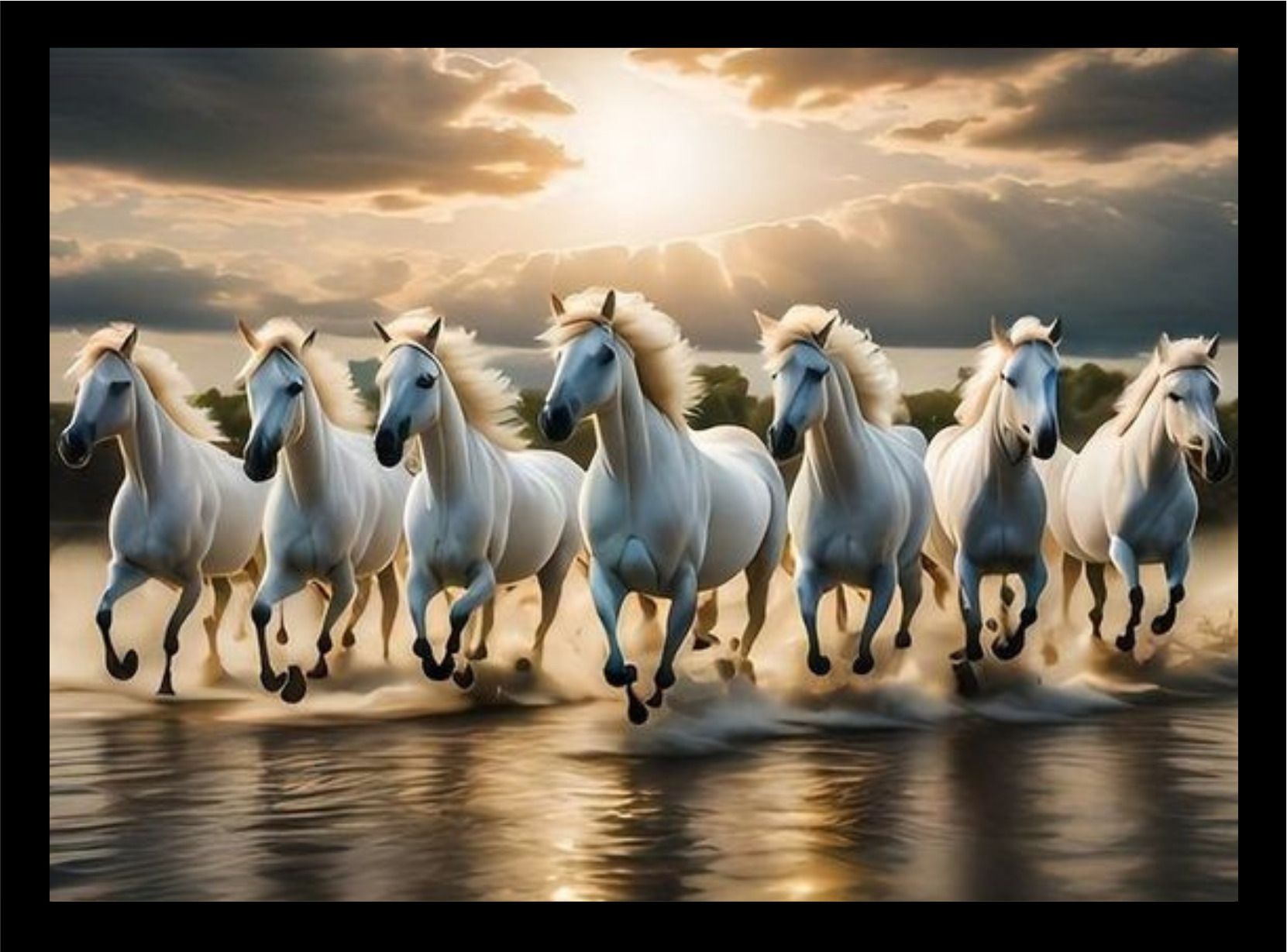 Running Horses Storm Energy Good Luck Frame A4 Black-201 14.4 inch Wall-image-13