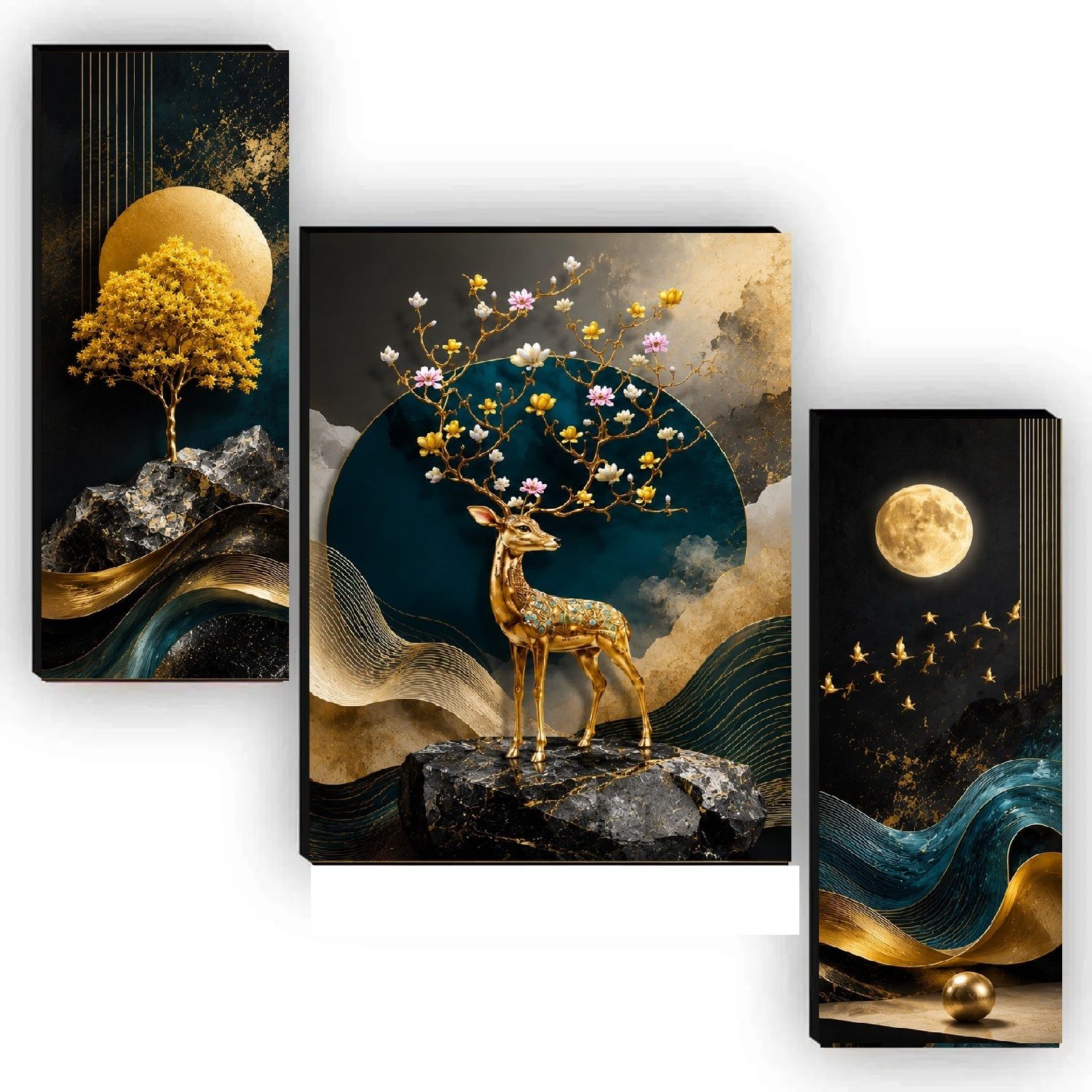 sndart Set Of 3 Modern Art Deer Wall Paintings For Living Room Digital Reprint 12 inch x 18 inch Painting-picture-14