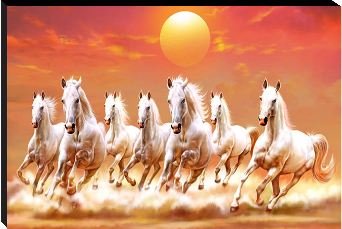 7 Horse Vastu Wall Painting Home decorative Gift Item Wall Painting Digital Reprint 9 inch x 12 inch Painting