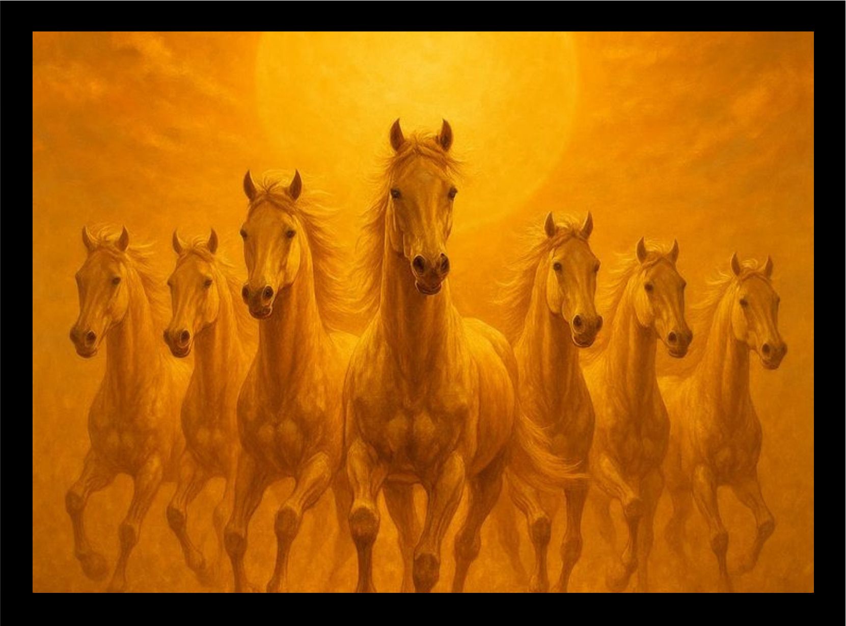 manarayan creation Running Horses Storm Energy Good Luck Frame A4 Black-202 14.4 inch Wall-picture-25
