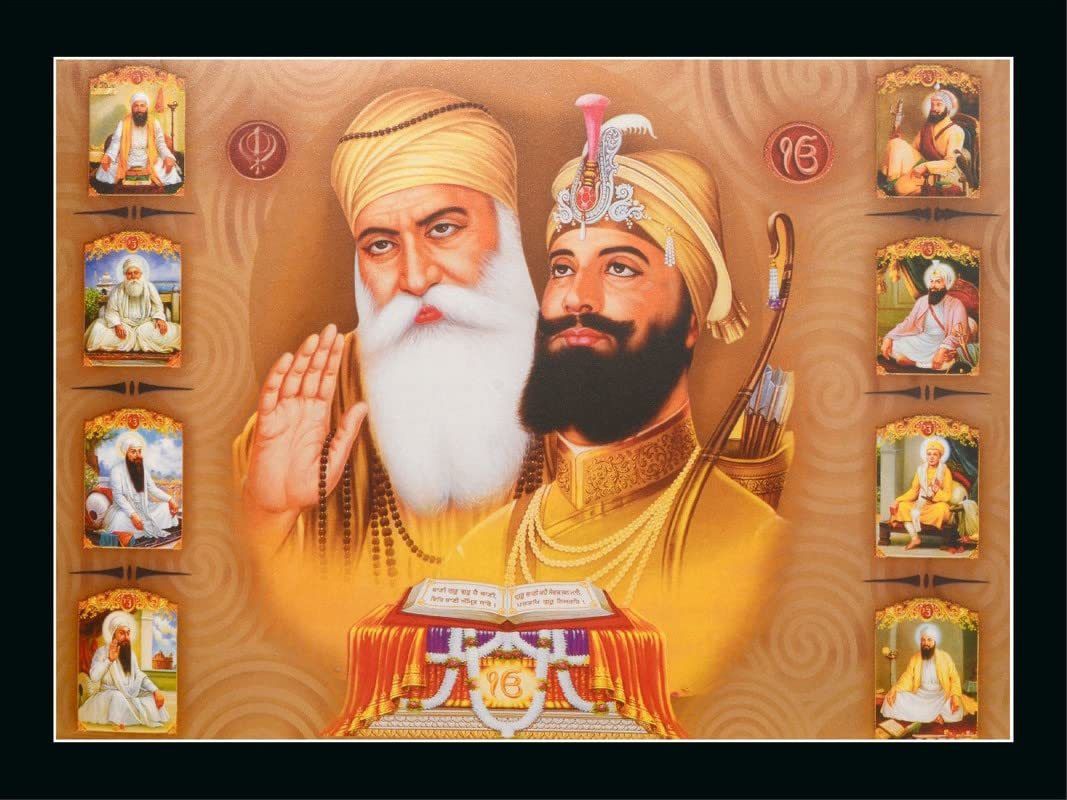 Guru Nanak Dev Ji Religious Synthetic Framed Painting (With Black Frame) Canvas 11 inch x 14 inch Painting-image-4