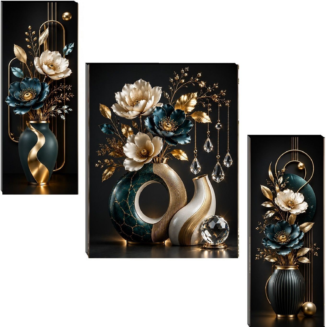 sndart Set Of 3 Flower Pots Wall Paintings For Living Room Digital Reprint 12 inch x 18 inch Painting-picture-7