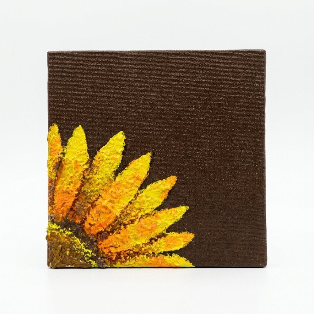 Handmade Textured Sunflower Acrylic Canvas Painting (4x4 Inch) Floral Decor NA 7 inch x 4 inch Painting-image-0