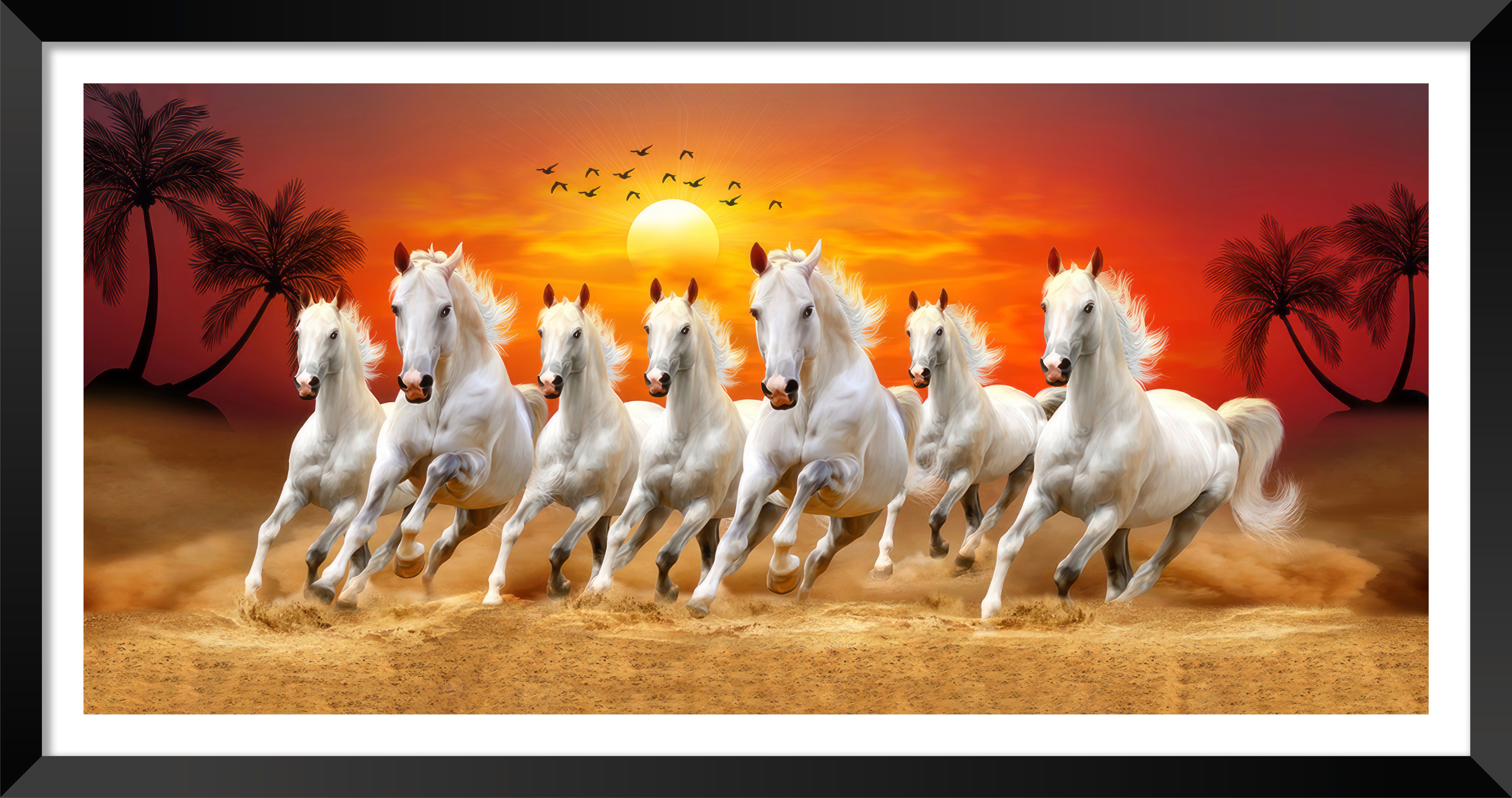 dbrush 7 running white horses at sunrise laminated coated photo frame for wall decor Digital Reprint 14 inch x 26 inch Painting-picture-26