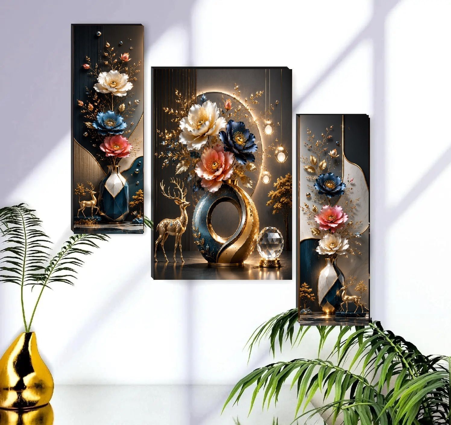 sndart Set Of 3 Flower Pots Wall Paintings For Living Room Gift Items Digital Reprint 12 inch x 18 inch Painting-picture-17