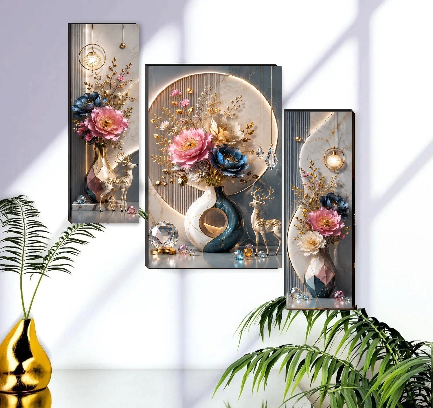 sndart Set Of 3 Flower Pots Wall Paintings For Living Room Gift Items Digital Reprint 12 inch x 18 inch Painting-picture-18