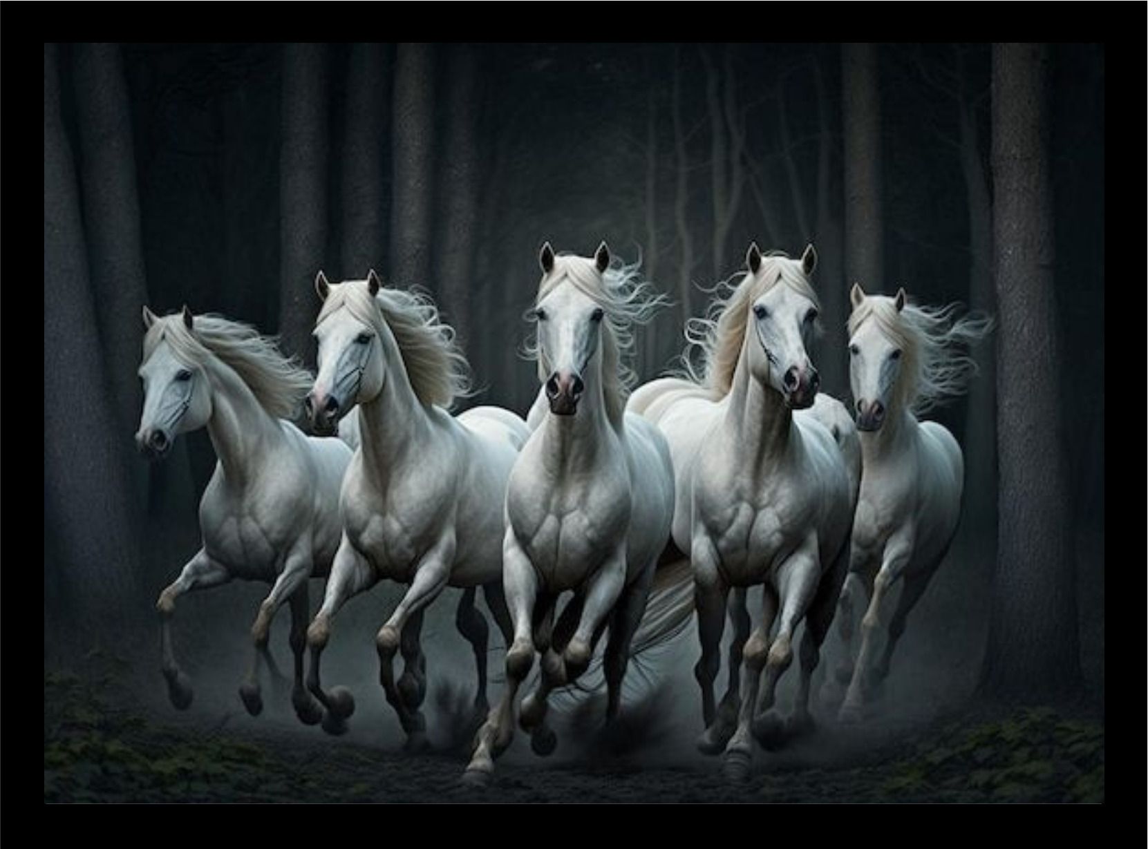 manarayan creation Running Horses Storm Energy Good Luck Frame A4 Black-224 14.4 inch Wall-picture-37