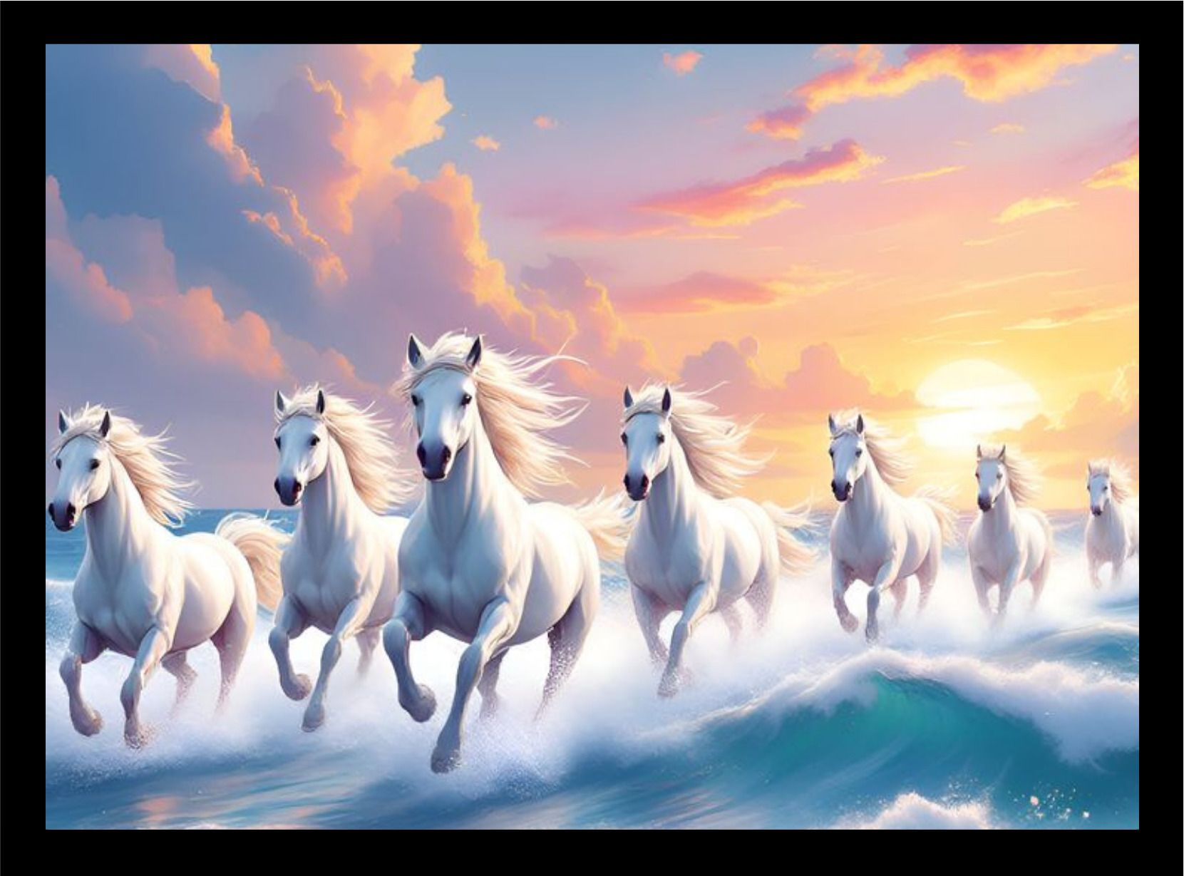 diha creation with device of dc Running Horses Storm Energy Good Luck Frame A4 Black-225 14.4 inch Wall-picture-43