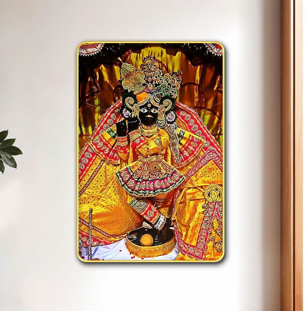 thecastledecor Banke Bihari Golden Slim Frame Krishna Wall Art Digital Reprint 12 inch x 8 inch Painting-picture-13