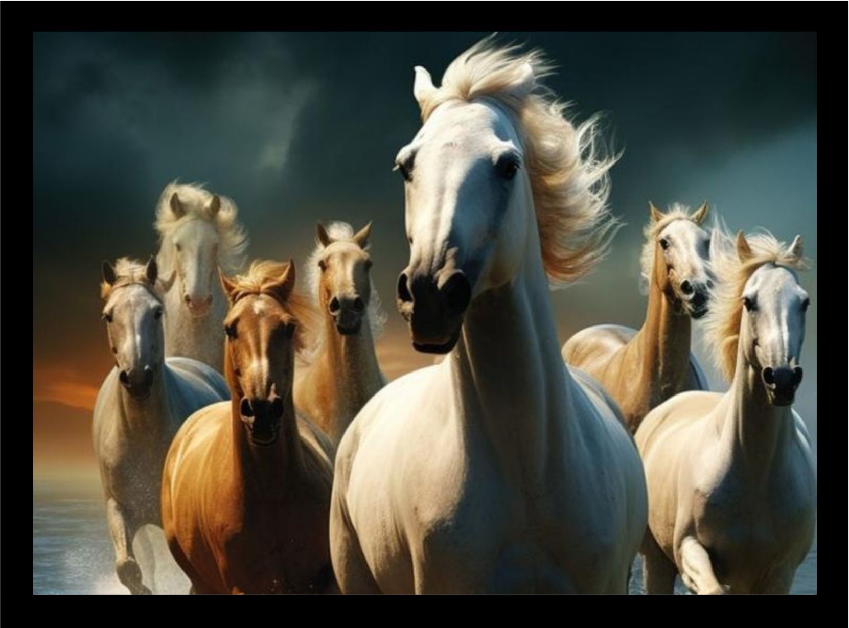diha creation with device of dc Running Horses Storm Energy Good Luck Frame A4 Black-215 14.4 inch Wall-picture-34