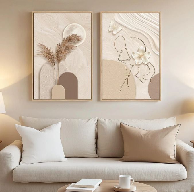 Set of 2 P Beige Prints photo frames for Living Room, Bedroom (10" x 14" Each) Digital Reprint 14 inch x 10 inch Painting-image-37