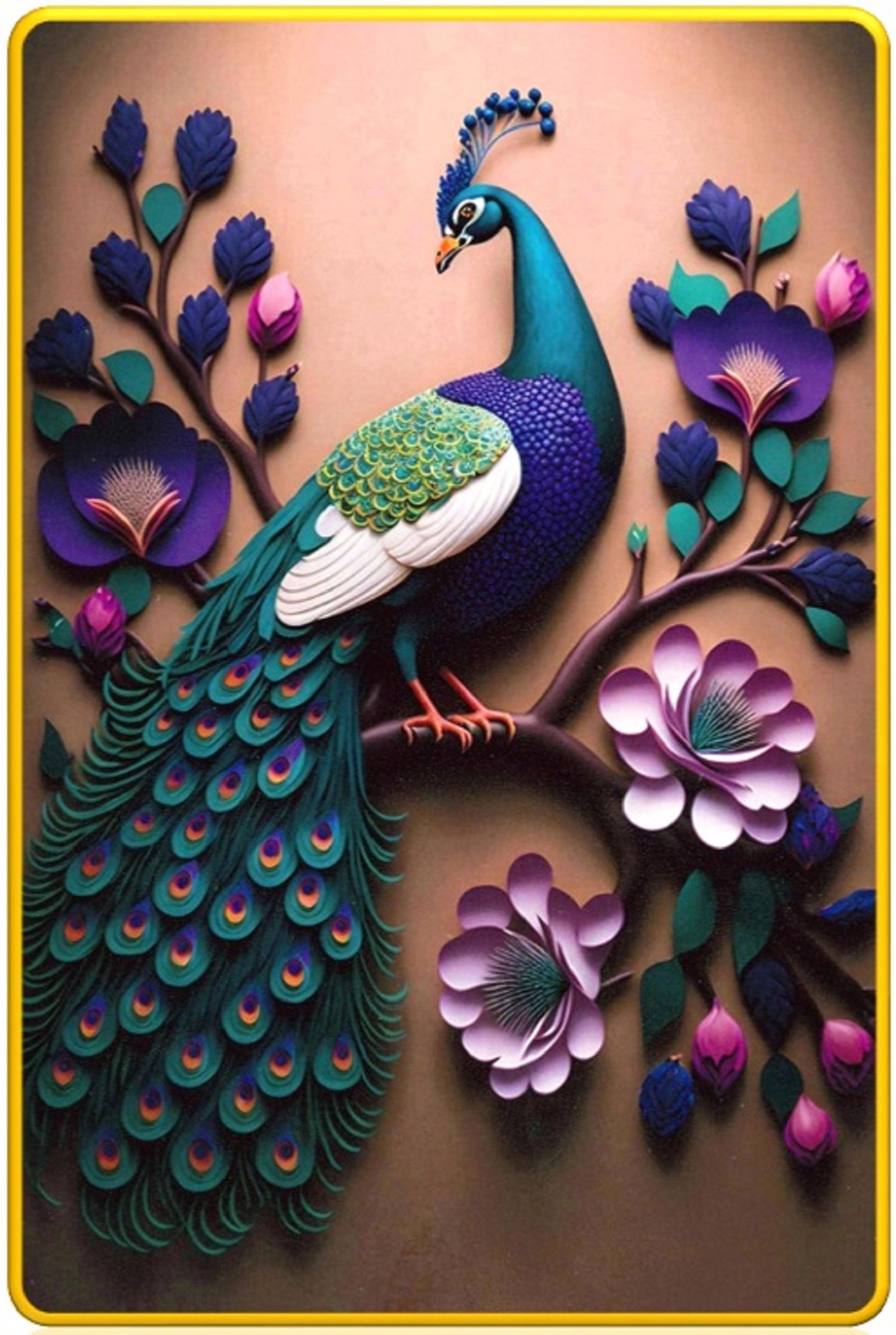 sndart Modern Art Peacock Wall Paintings With Golden PVC Frame For Home Decor Digital Reprint 14 inch x 11 inch Painting-picture-26