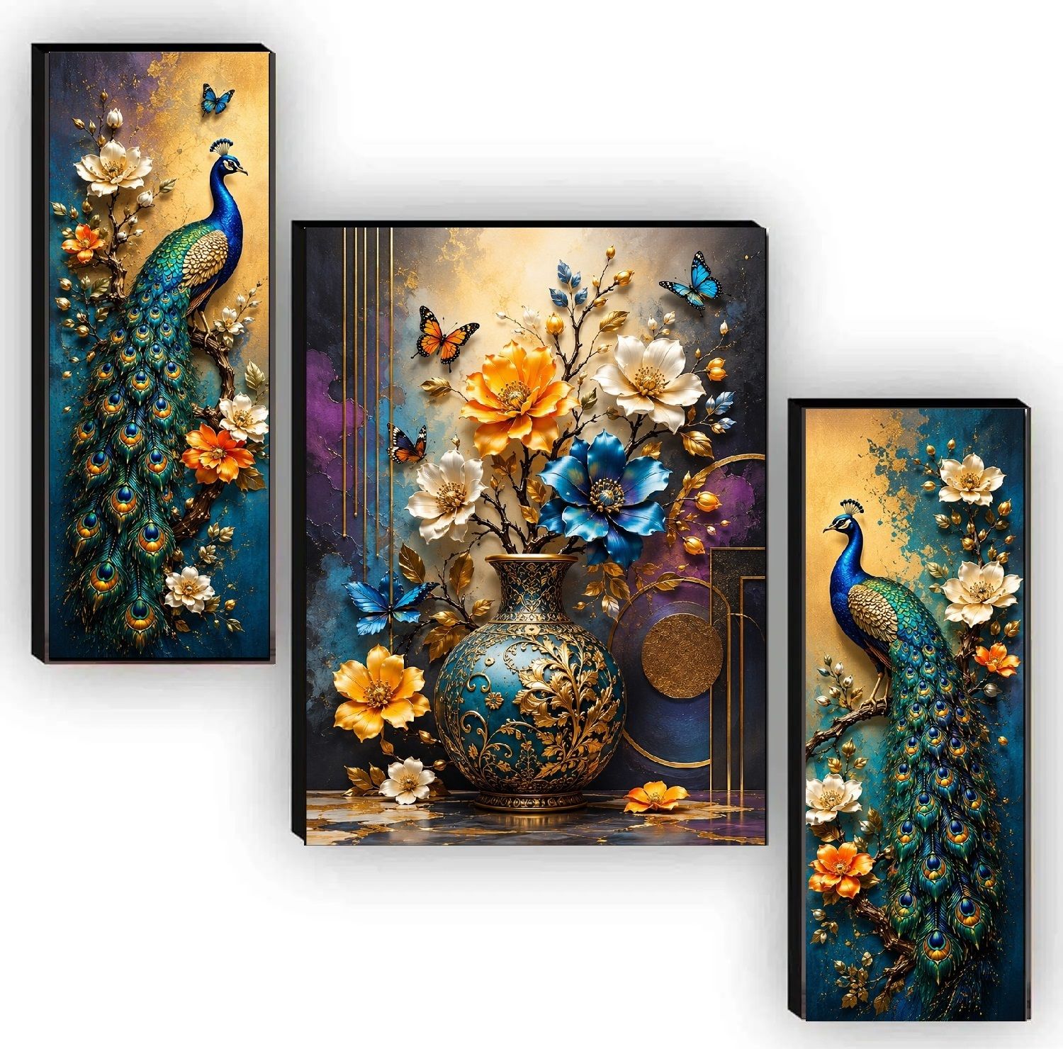 sndart Set of 3 Modern Art Peacock Wall Painting for home decor gift items Digital Reprint 12 inch x 18 inch Painting-picture-16